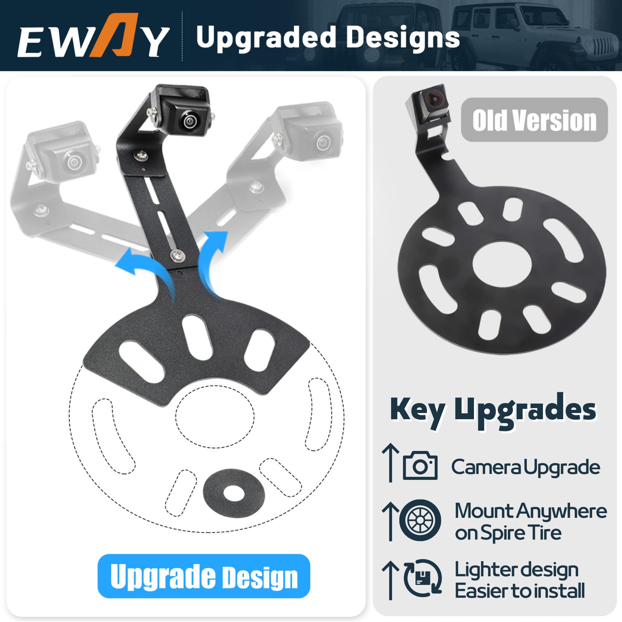 Eway Light 2.0 Spare Tire Reverse Backup Camera For Jeep Wrangler Jk Compass Commander Patriot Liberty 2007-2018, Upgrade Ajusta