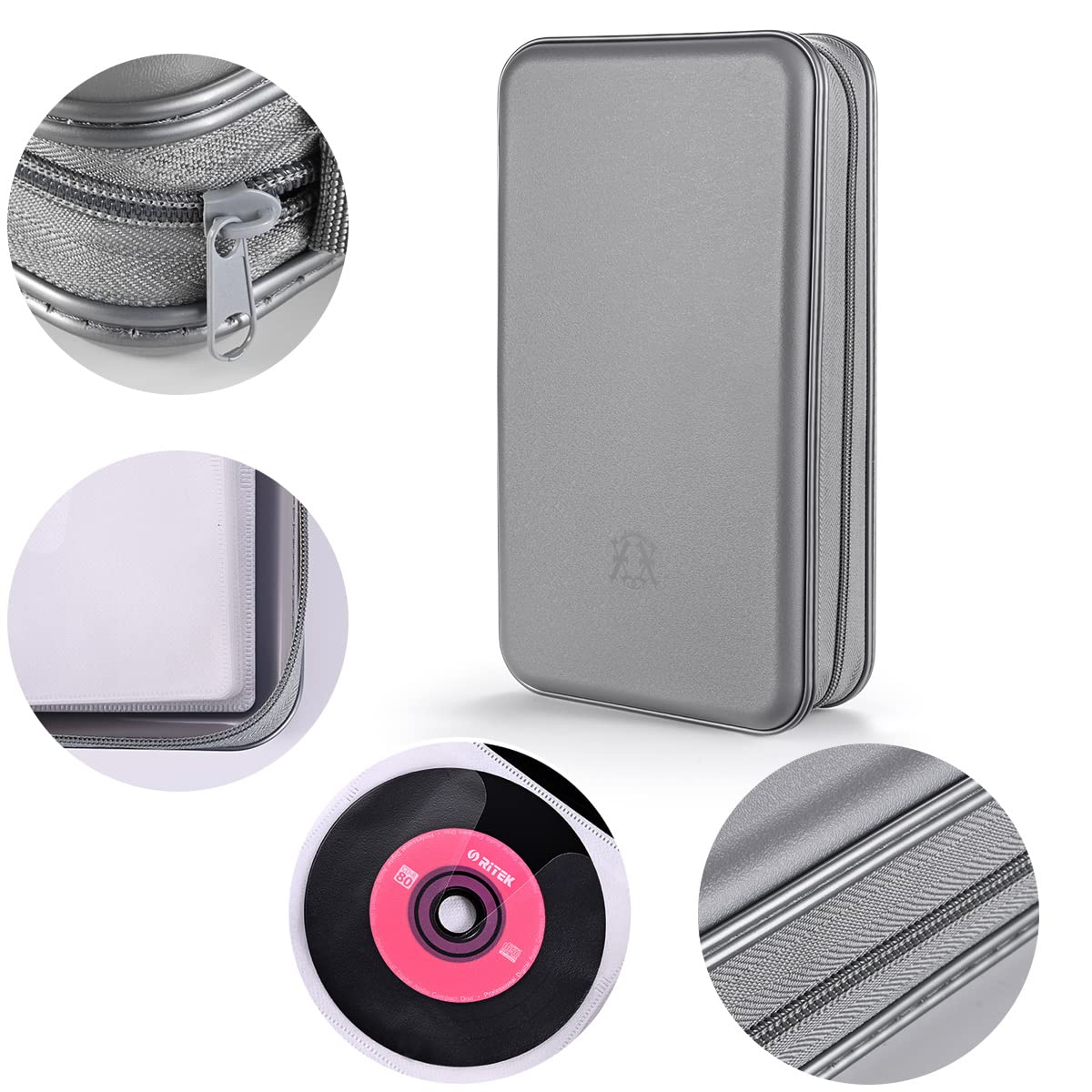 Liovode Dvd Case, 96 Capacity Portable Cd Case Holder Storage Hard Plastic Dvd Media Wallet Holder Organizer For Car (Grey)