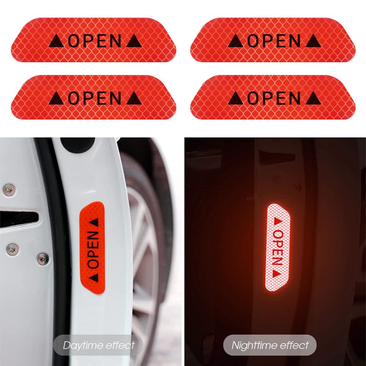 4Pcs Reflective Open Warning Stickers For Car Door, Night Visibility Auto Safety Prompt Decals, 3.6 Inch Anti-Collision Protective Strip Tape, Car Accessories Universal For Truck, Suv, Van (Red)