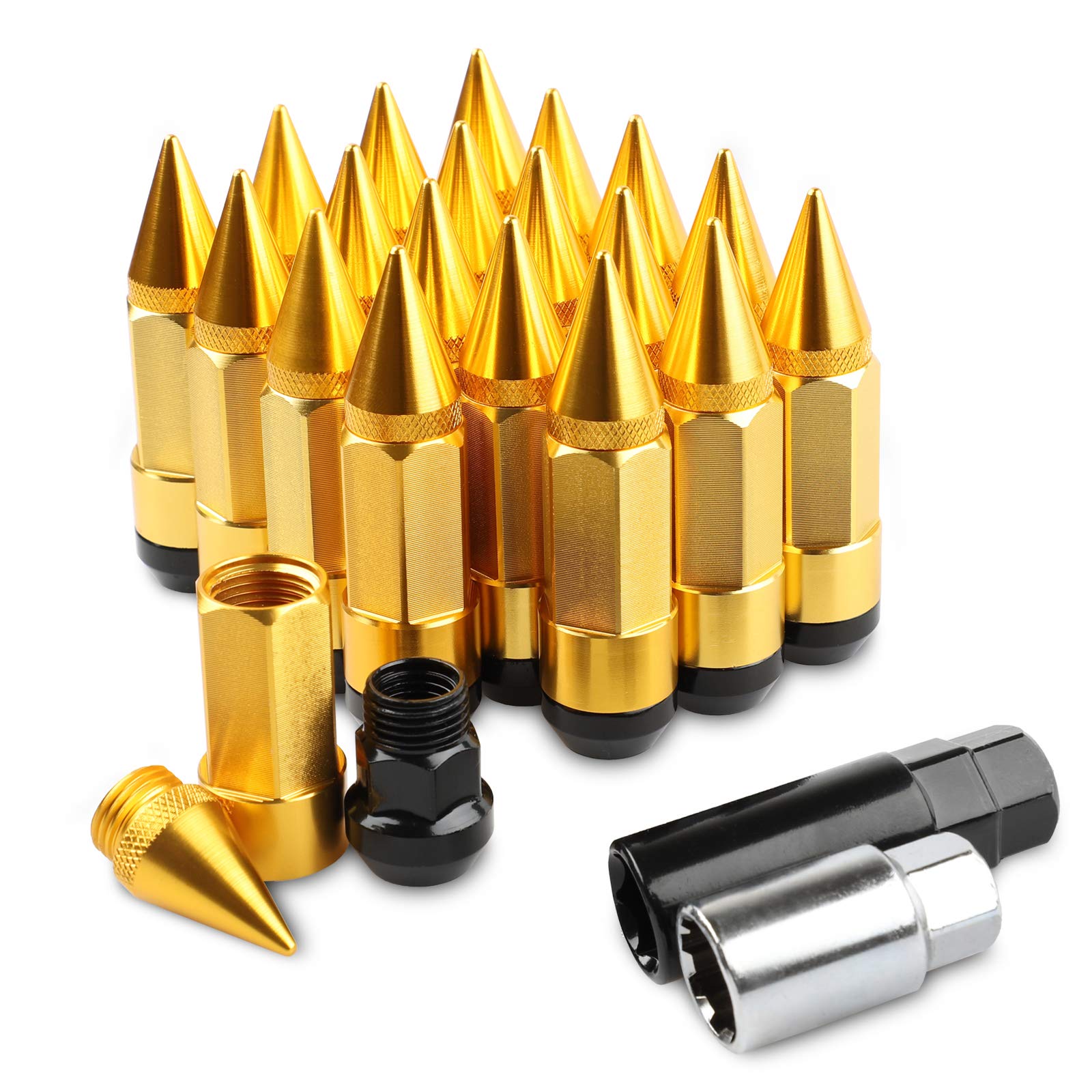 20Pcs Anti Theft Spiked Extended Tuner Wheel/Rims Lug Nut M12X1.5+Socket (Gold)