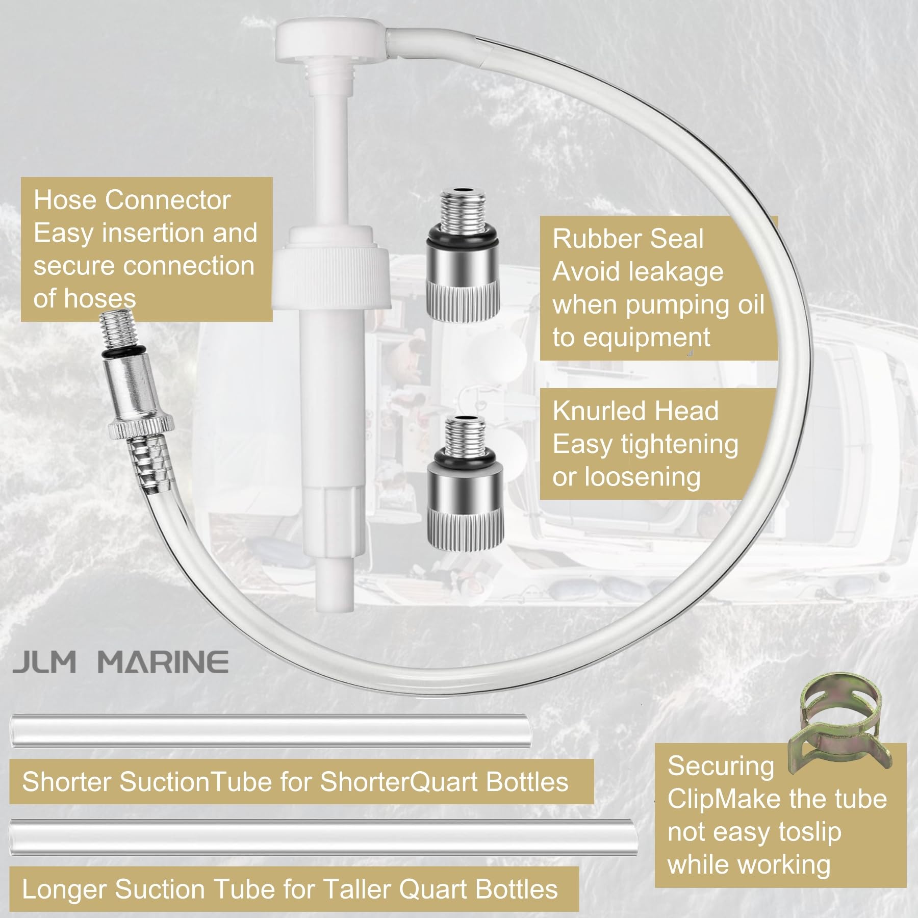 JLM MARINE Lower Unit Gear Oil Pump for Standard Quart Bottles Boat Marine Engine Lube Liquid Suction Filling Siphon Manual Hand