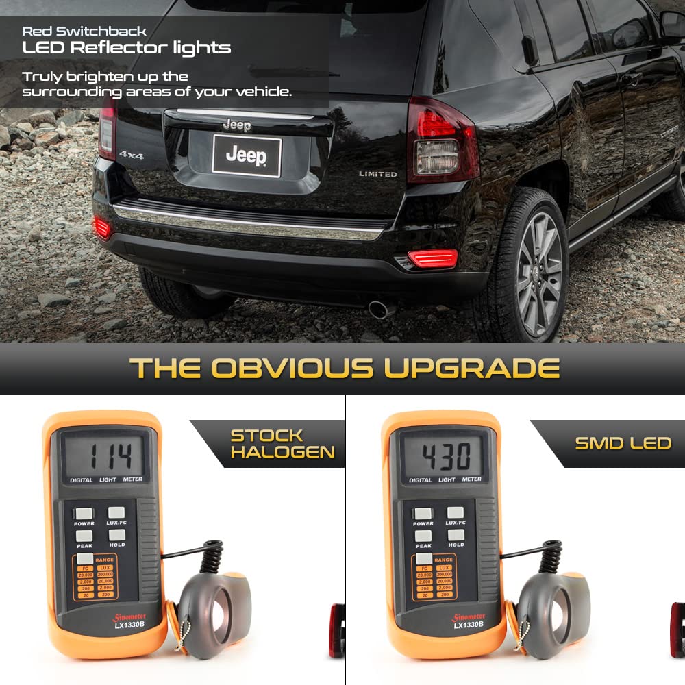 Vipmotoz [Dual Function]Full Led Rear Bumper Reflector Brake Lights Compatible With 2011-2021 Grand Cherokee Compatible With Dodge Journey 11-17 Compass Chrome Housing Clear Lens Pair Set