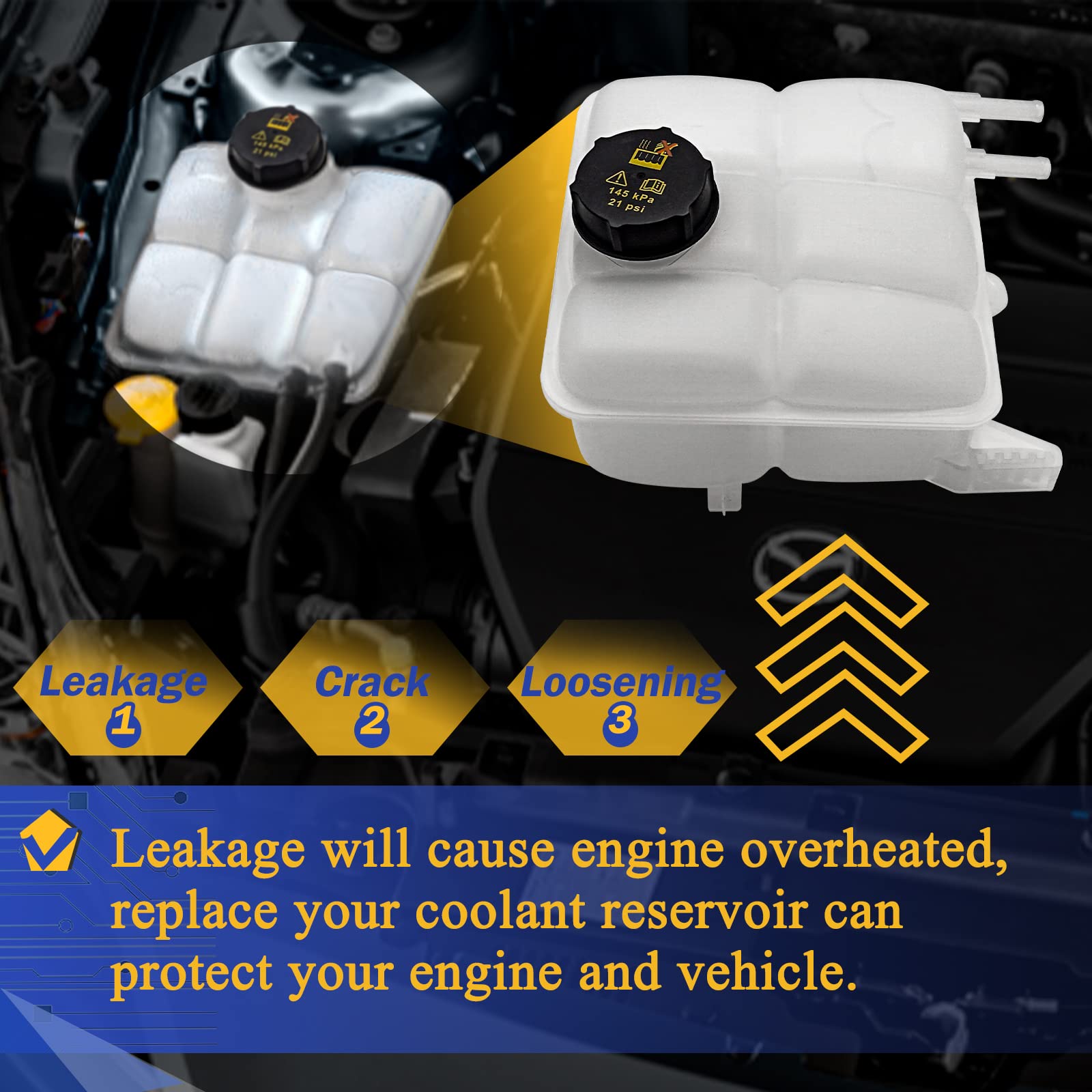 Front Engine Coolant Reservoir Radiator Expansion Tank For 2004-2013 Mazda 3 2.0L 2.3L 603-043