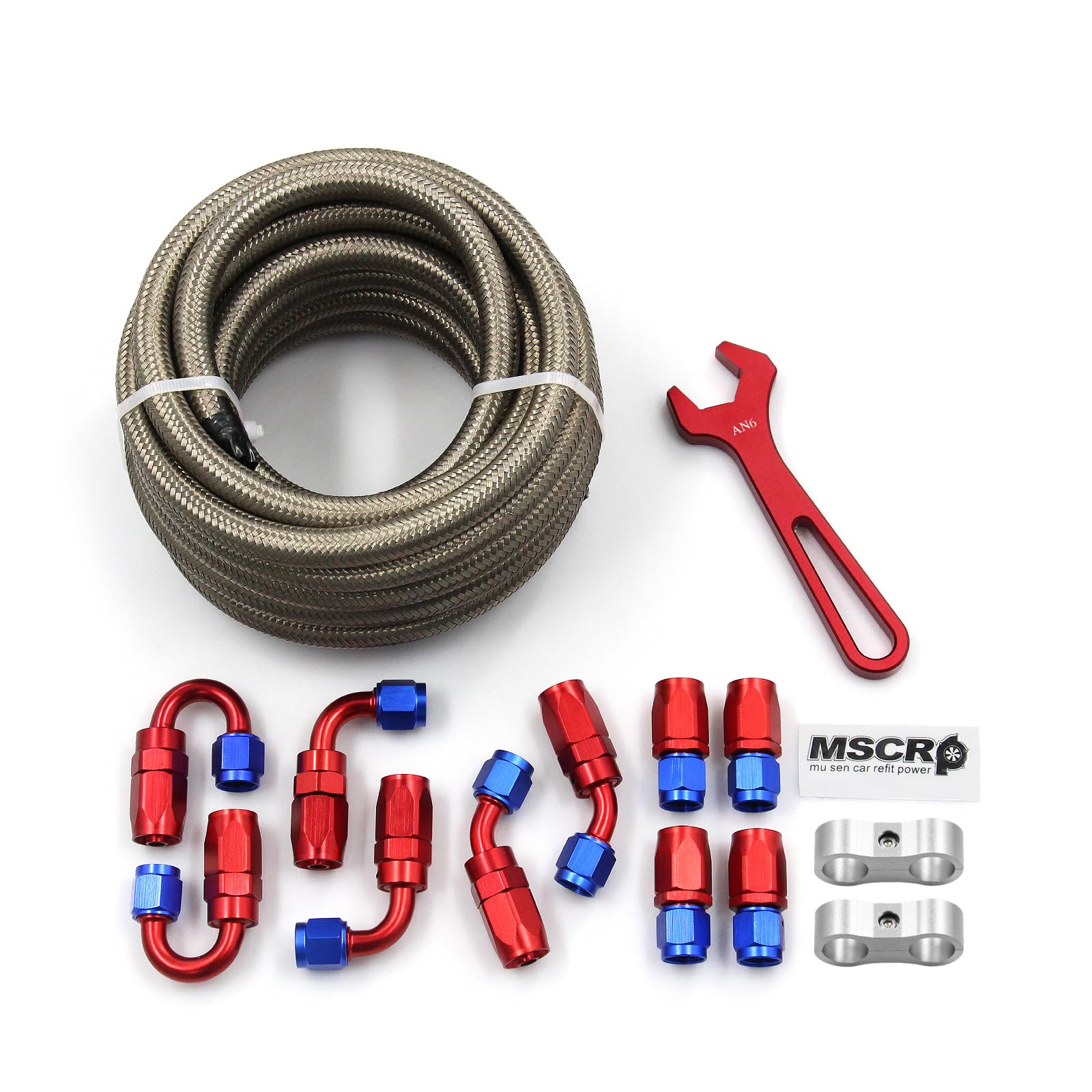 AN6 20FT Fuel Line Hose Kit, Stainless Steel Braided 3/8 - 8.73mm ID (AN6, Stainless Steel)
