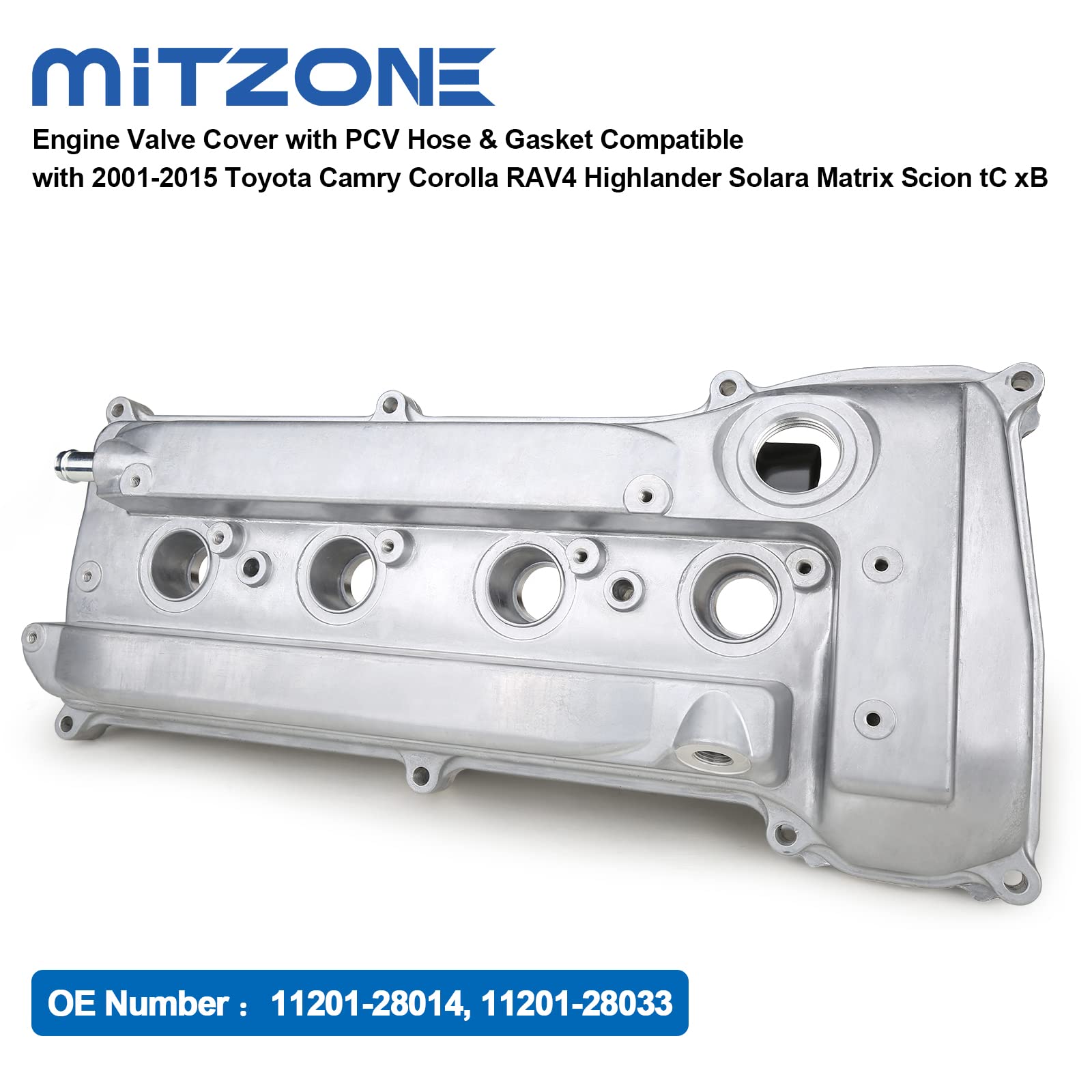MITZONE Engine Valve Cover with PCV Hose & Gasket Compatible with 2001-2015 Toyota Camry Corolla RAV4 Highlander Solara Matrix S