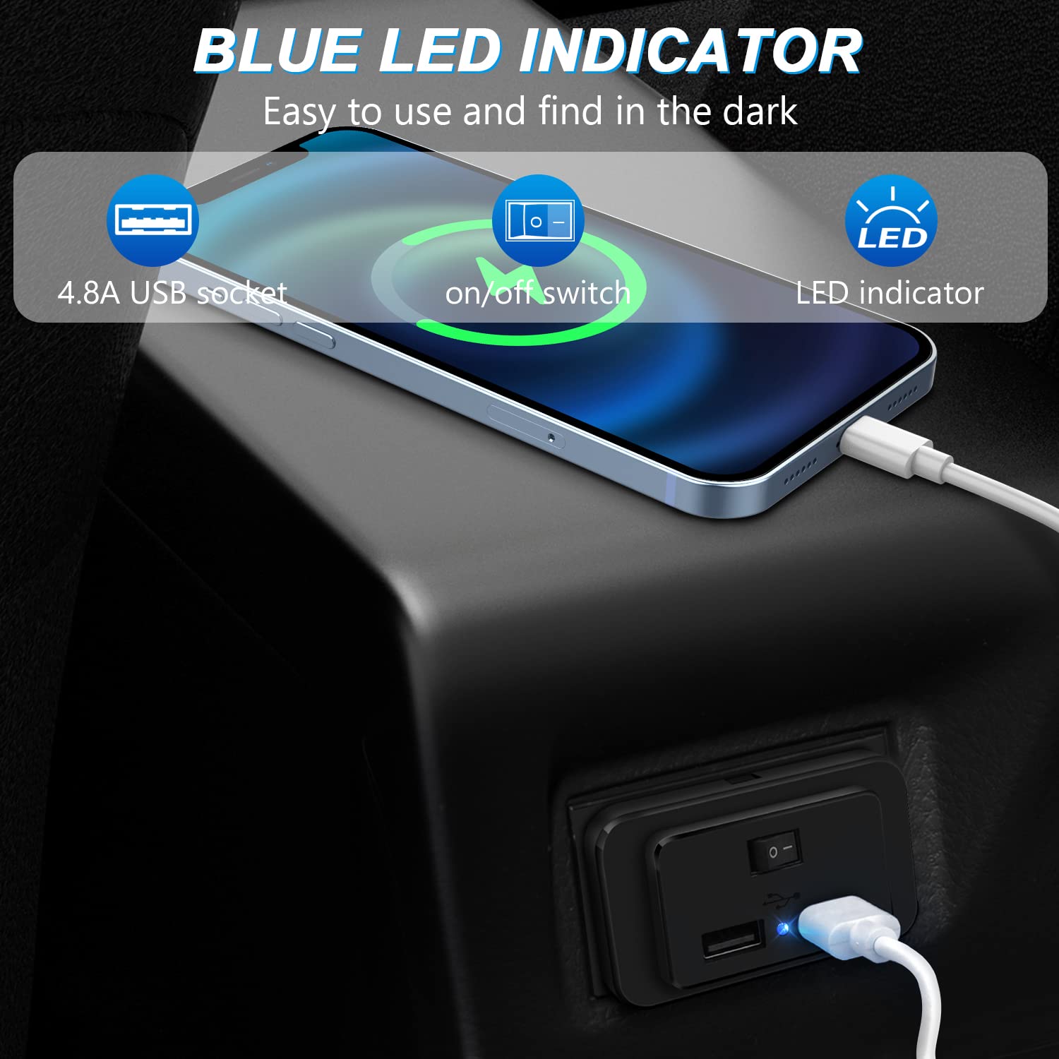 On/Off Switch Rv Usb Outlet 4.8A 12V 24V Dual Usb Power Outlet Wall Charger Socket For Bus Boat Atv Vehicle With Indicator