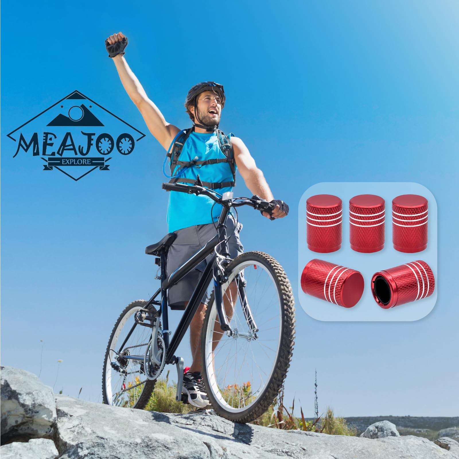 Meajoo 8Pcs Tire Valve Stem Caps, With Plastic Liner, Corrosion Resistant Leak-Proof, Anodized Alloy Universal Tire Valve Stem C