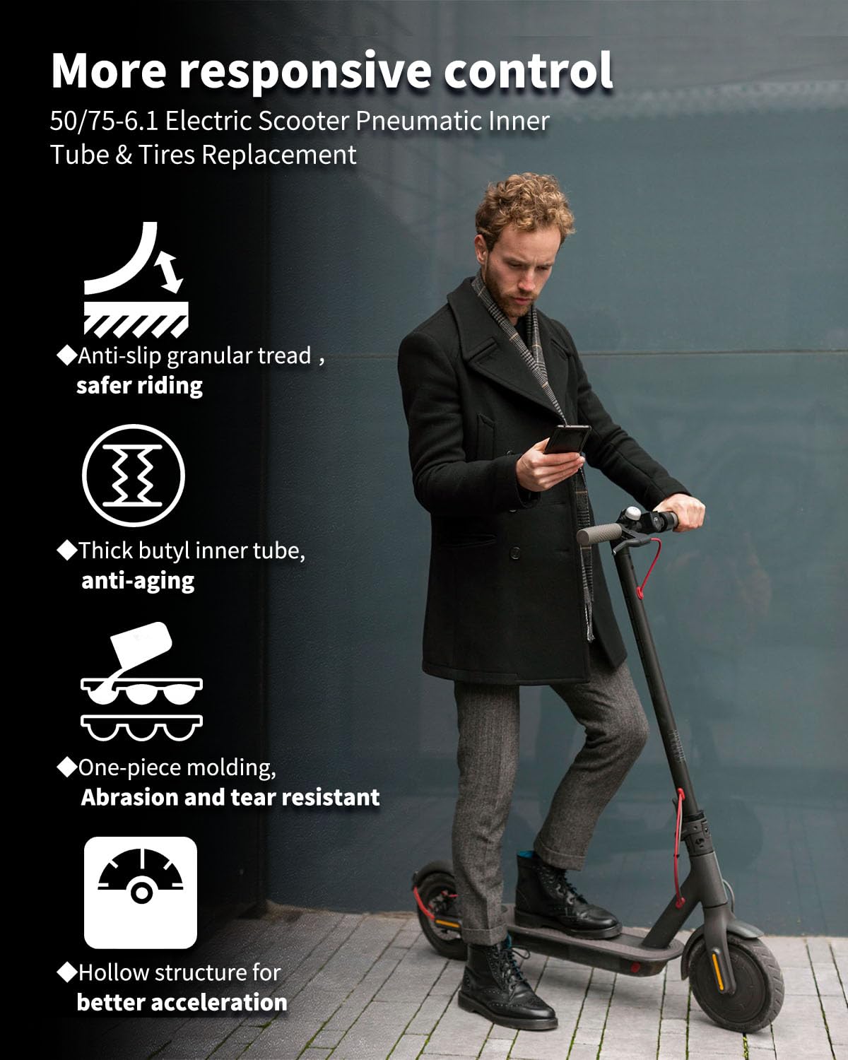 Walshen 8.5 Tire Tube with Bent Valve 50/75-6.1 for Gotrax/Xiaomi Electric Scooters - Durable Inner Tube Replacement (1 Set)