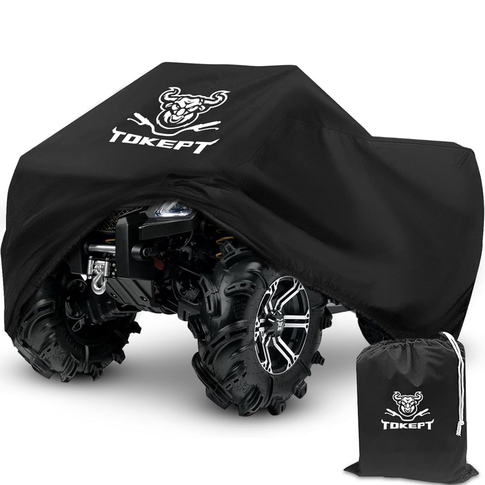 Tokept ATV Cover, Heavy Duty Black Waterproof Oxford Fabric Protective 4 Wheeler Quad Cover for 86'' Kawasaki Honda Polaris Yama