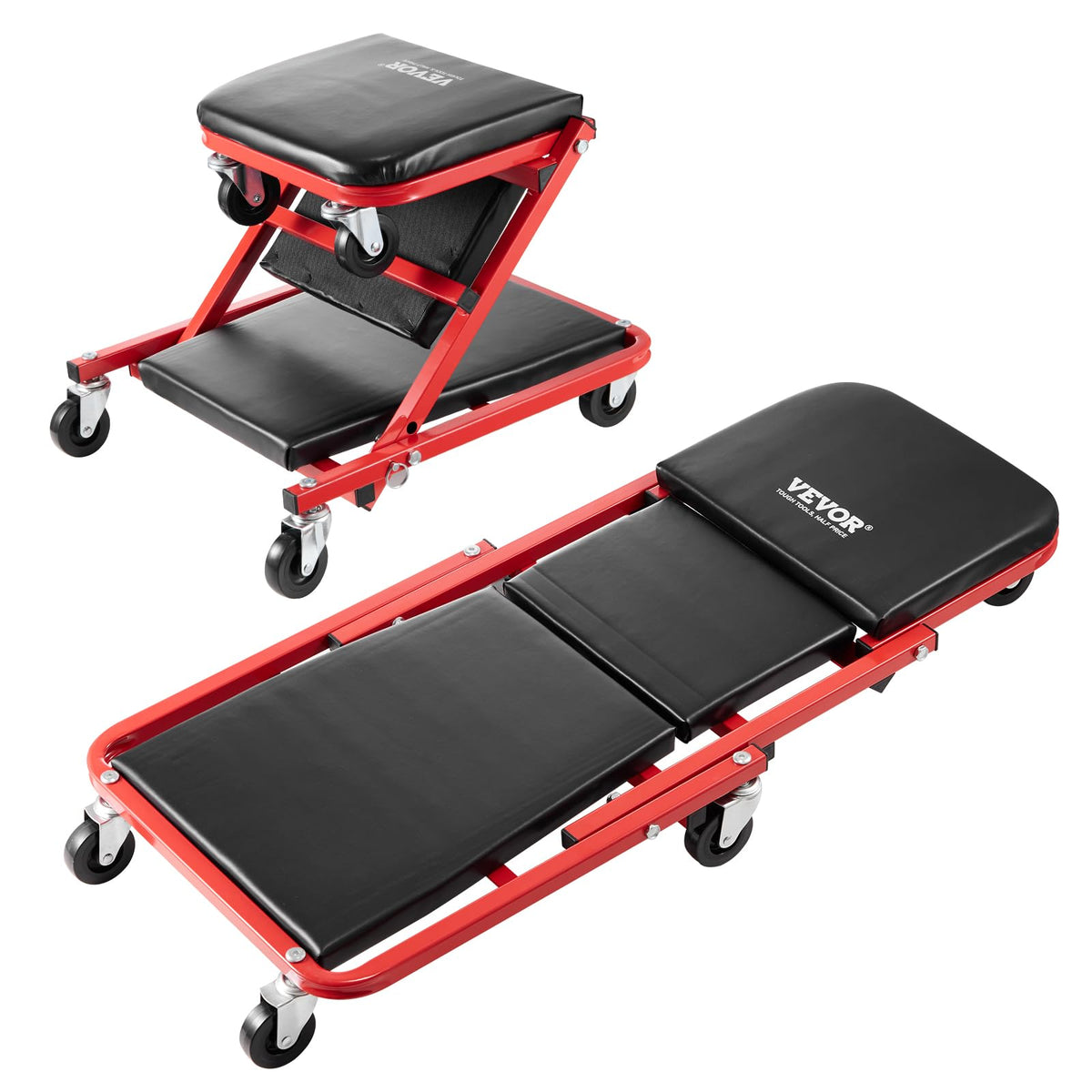 Vevor Foldable Z Garage Creeper, 36 In, 300 Lbs Load Capacity Rolling Folding Mechanic Creeper Stool, With 6 Wheels Tool Tray Pa