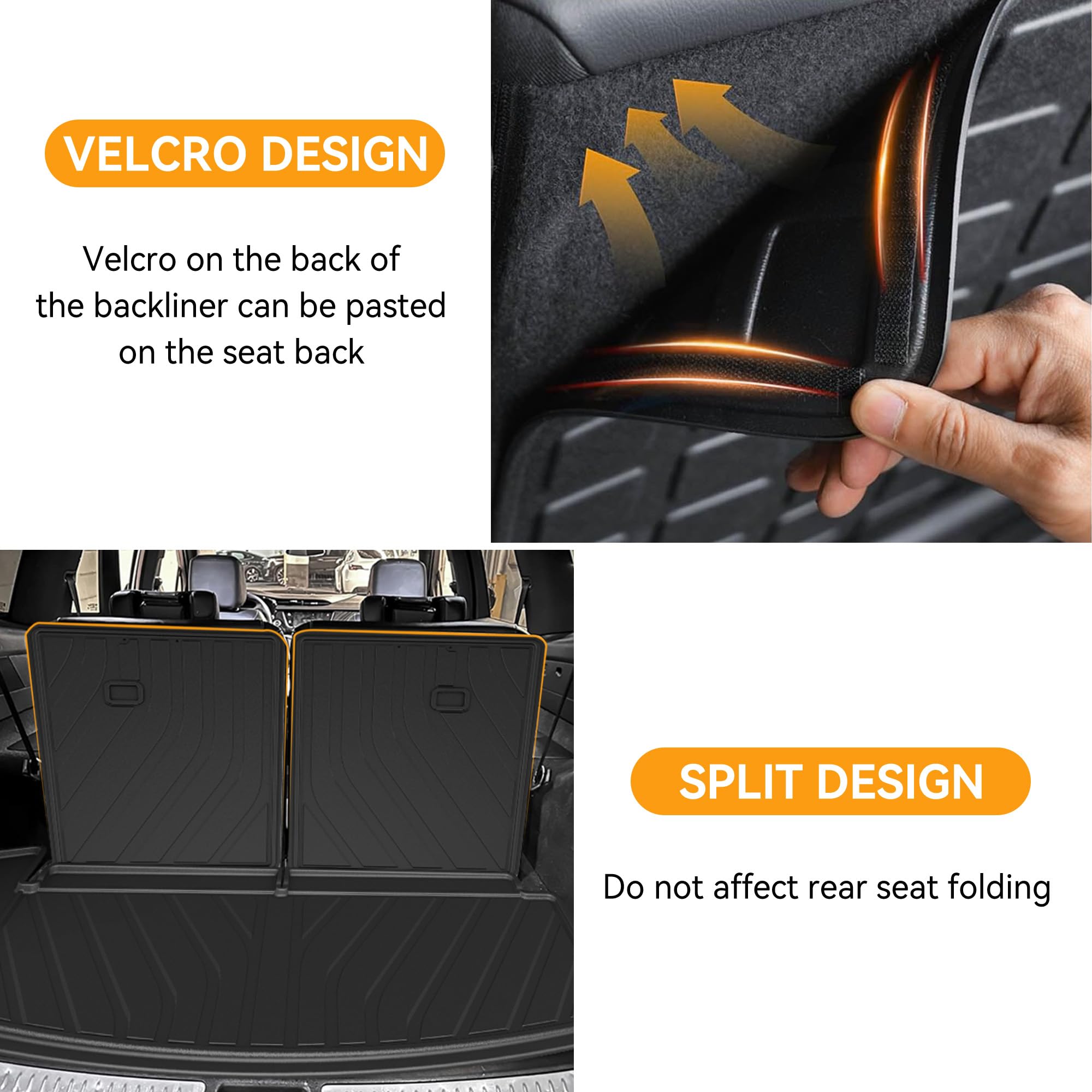 2024 XT6 Cargo Liner & Backrest Mats Trunk Mat for Cadillac XT6 2020-2024 TPE All Weather Waterproof Rear Cargo Liner Rear Trunk