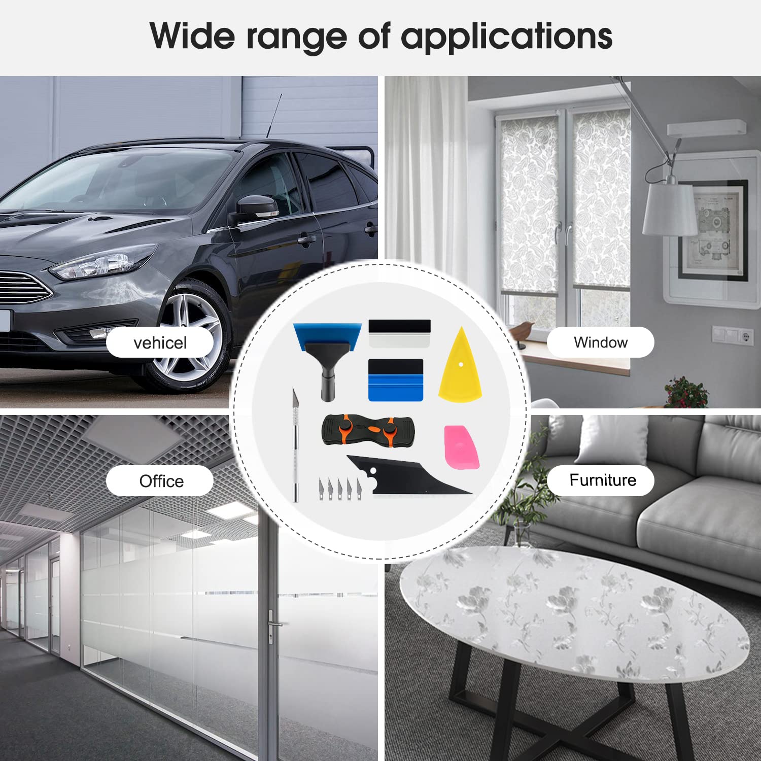 Yxgood Car Window Tint Application Tools Kit, 8 Pcs Vehicle Glass Protective Film Installing Tool Car Window Film Squeegee Automotive Film Scrapers Window Tint Tools (8)
