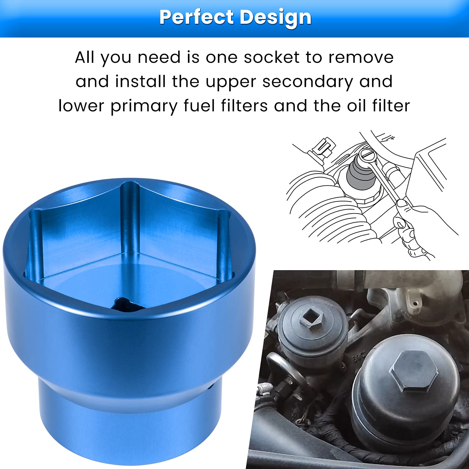Fuel Filter/Oil Filter Socket 24Mm / 36Mm Reversible Fuel Filter Cap Remover And Installer Assistant For 2003-2010 6.0L / 6.4L F