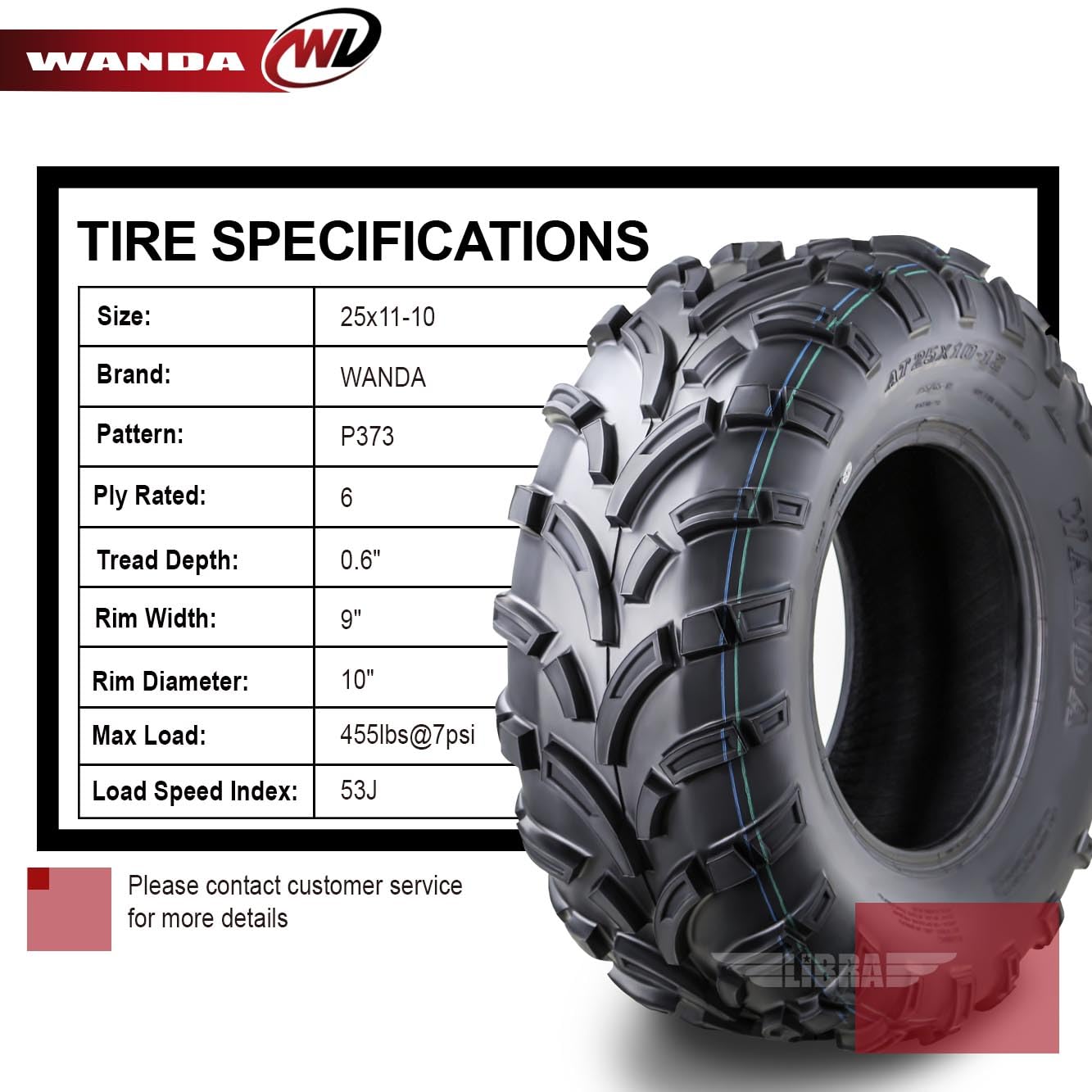 Wanda Utv Atv Tires 25X11-10 25X11X10 275/65-10 /6Pr Lit Mud P373 Set 2-10428