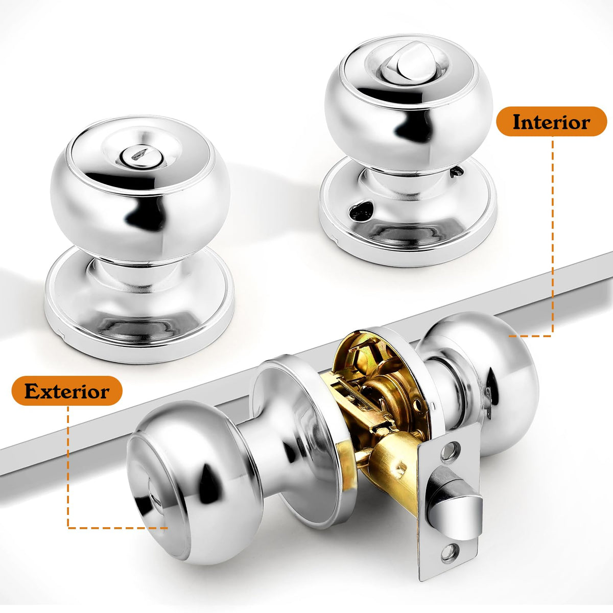 Probrico Polished Chrome Privacy Door Knobs, Interior Door Lock for Bathroom Bed WBHDWB0C8JB9HLK