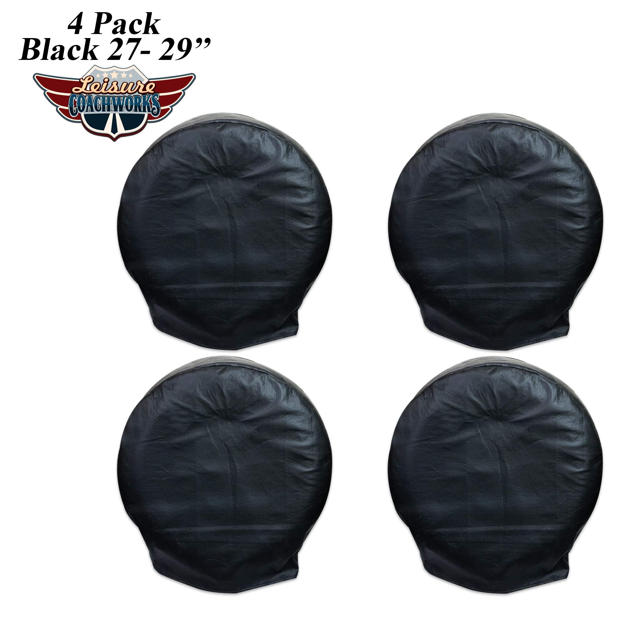 Leisure Coachworks Tire Covers For Rv Wheel Set Of 4 Motorhome Wheel Covers Black Waterproof Soft Vinyl Tire Protectors Tire Cov