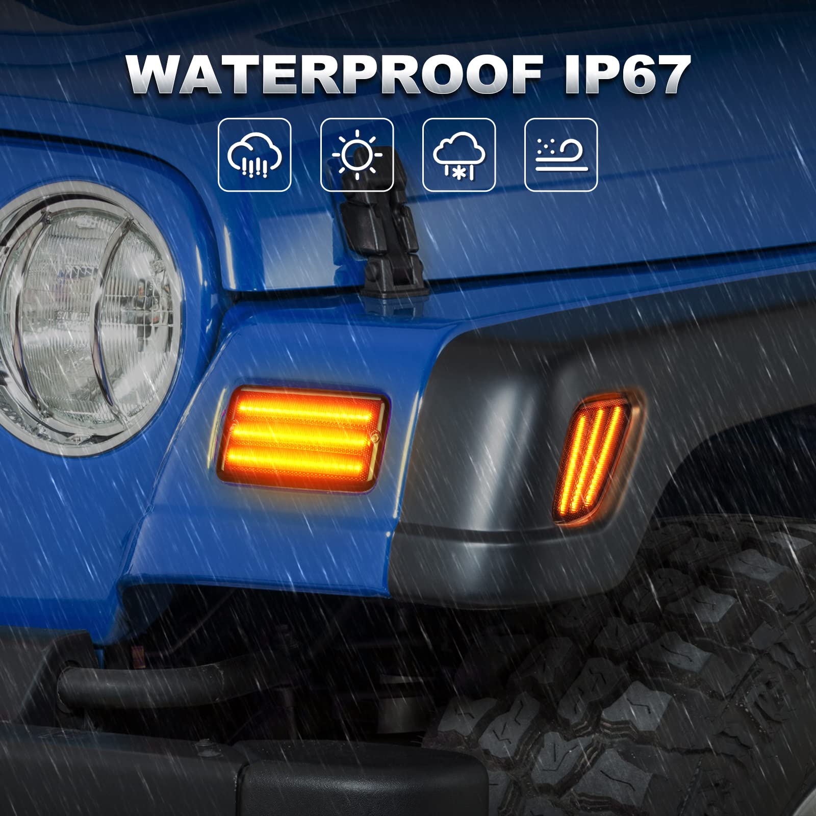 Suparee Led Front Turn Signal Lights And Led Side Marker Lights For Jeep Wrangler Tj 1997-2006, Amber Parking Light Drl And Amber Turn Signal, Smoked Lens 4Pcs