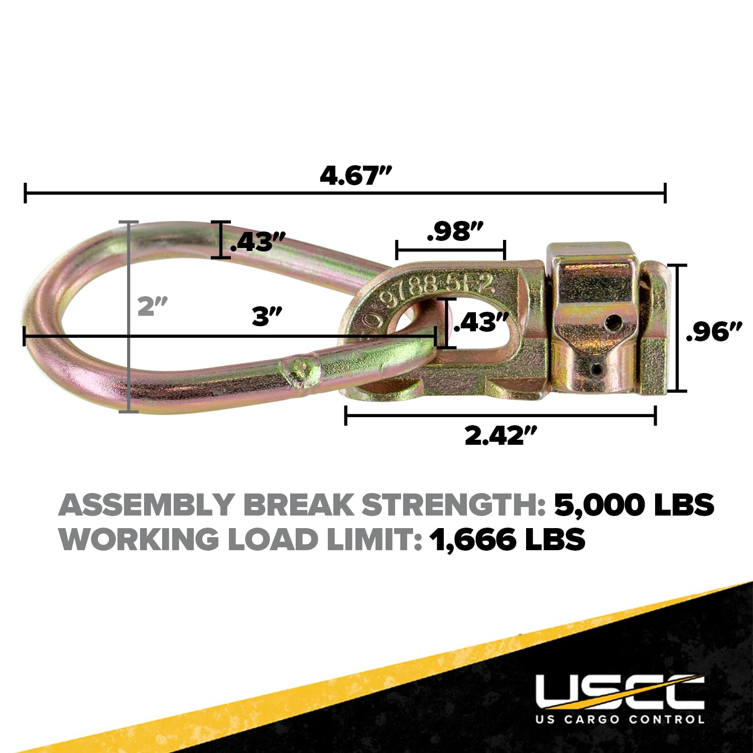 US Cargo Control 10-Pack Double Stud L Track Fitting with Pear Link, 5,000 lbs Break Strength, Automatic Locking, Gold Finish