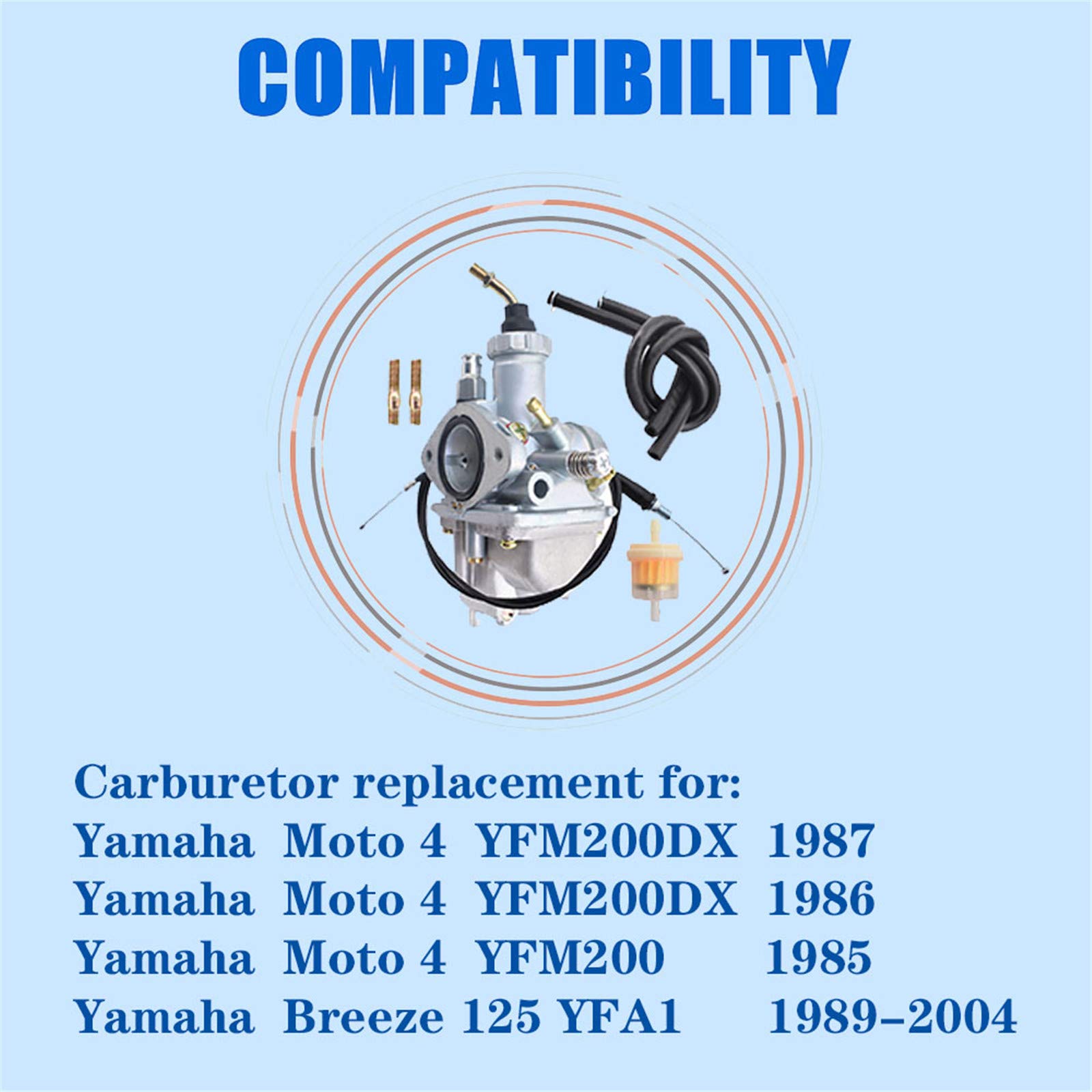 Autoparts Carb Carburetor with Throttle Cable Air Filter Replacement for 1989-2004 Yamaha Breeze 125 YFA1 1985-1987 Yamaha Moto