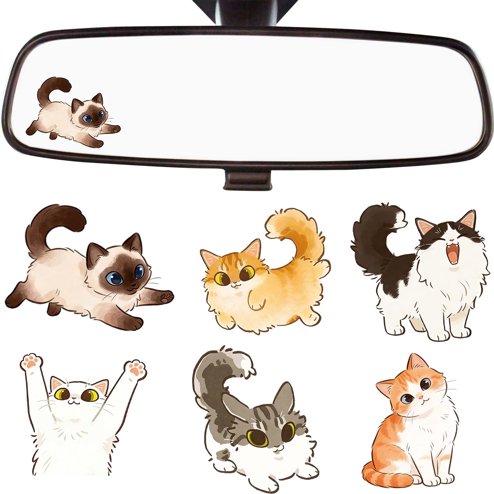 Dazoratix Cat Rearview Mirror Decals - 6 Pcs Cute Car Rear View Stickers Funny Waterproof Window Vinyl Accessories Gifts for Wom