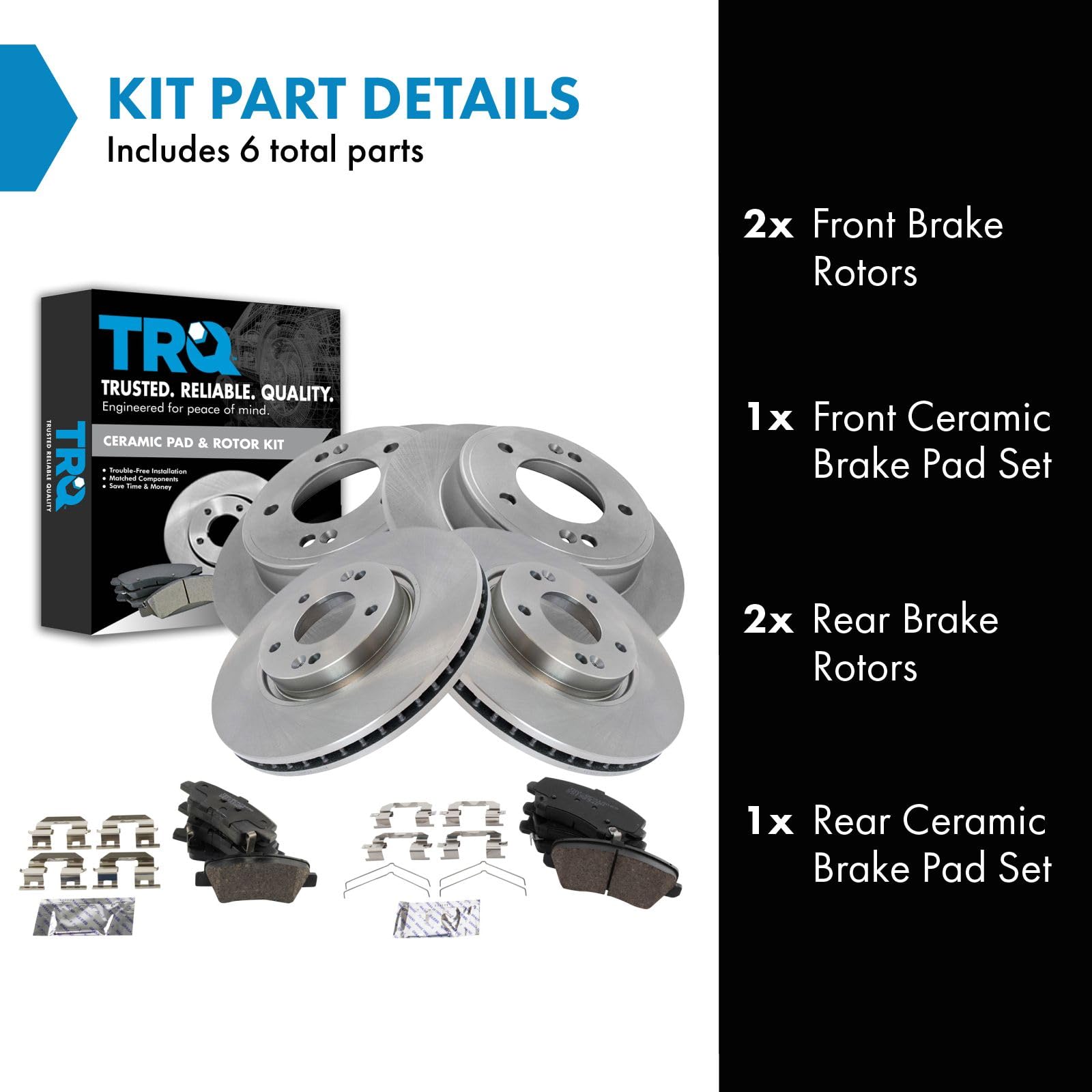 Trq Front And Rear Brake Pad & Rotor Kit Brake Pads Brake Rotor Ceramic Compatible With 2017-2018 Kia Forte5