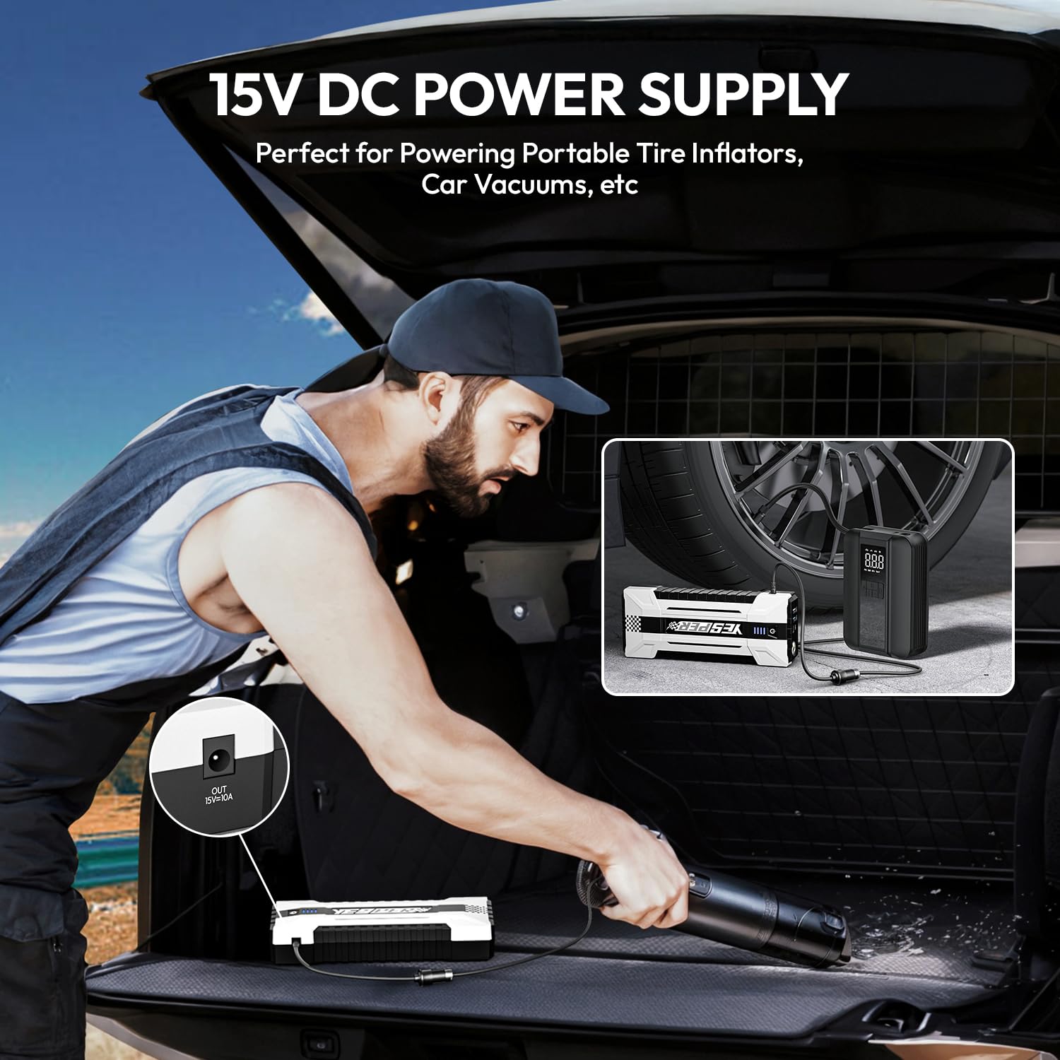 Yesper 2160A Battery Jump Starter Protable, Booster Pack Jump Box For 12V Car (Up To 9.0L Gas/7.0L Diesel Engine), Jumper Cables With Dsli Safe Tech, Dc 15V Port(Real Capacity)