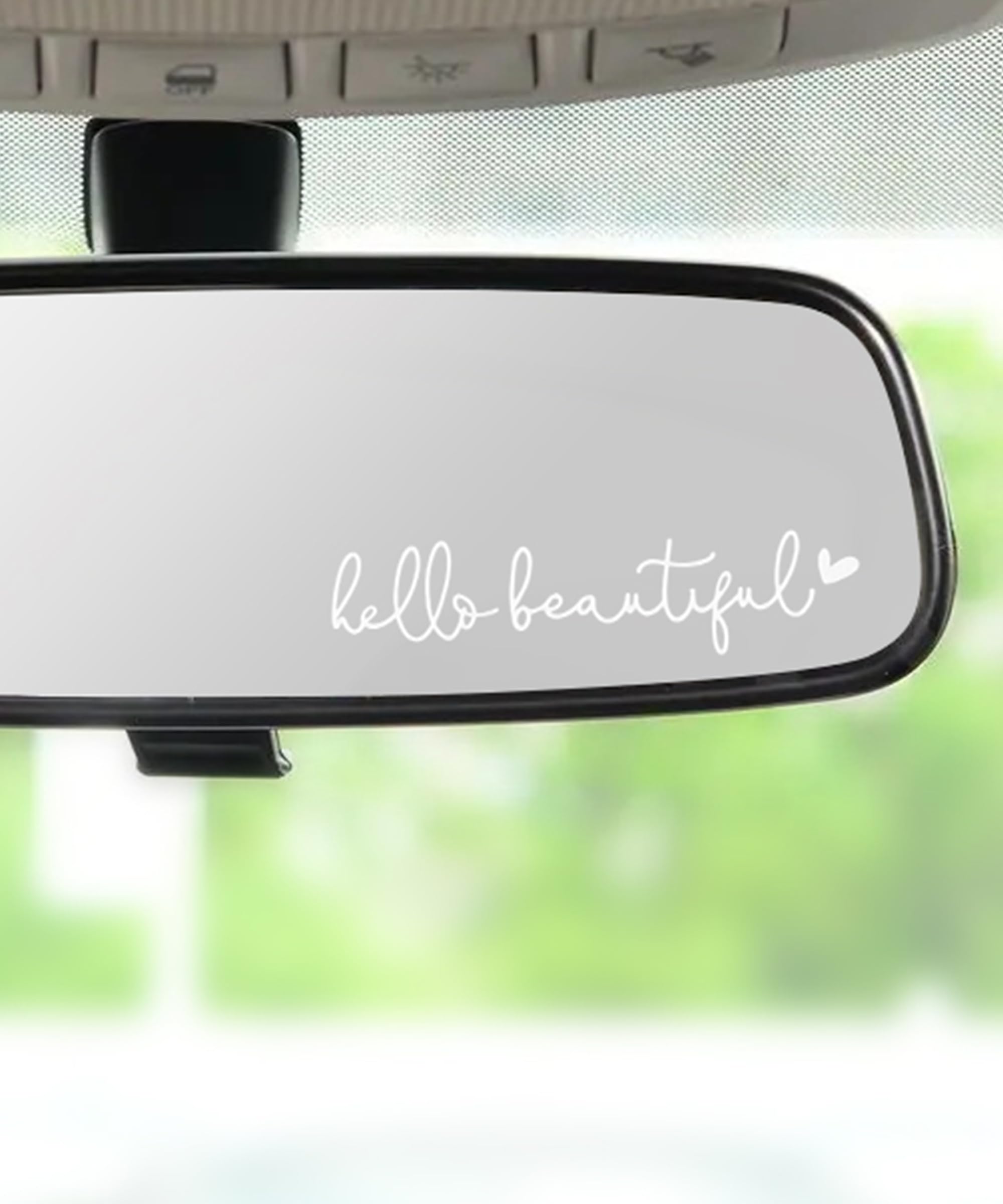 Racoona Hello Beautiful Mirror Decal - Rearview Mirror Sticker, Self Affirmations Decal, Car Accessories For Window Decoration (