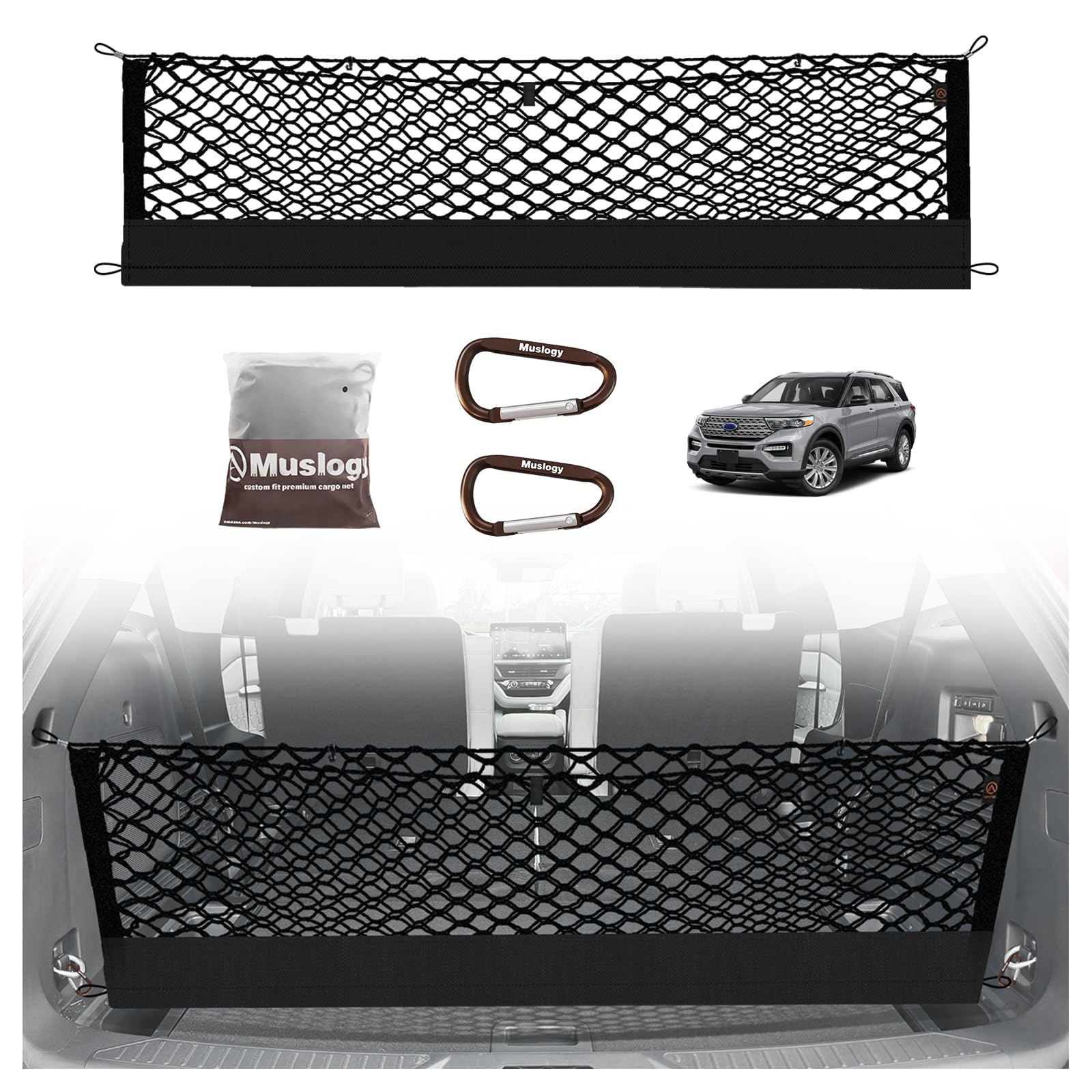 Muslogy Envelope Style Trunk Cargo Net Compatible With 2020-2024 2025 Ford Explorer Accessories Custom Fit Trunk Organizer Upgra