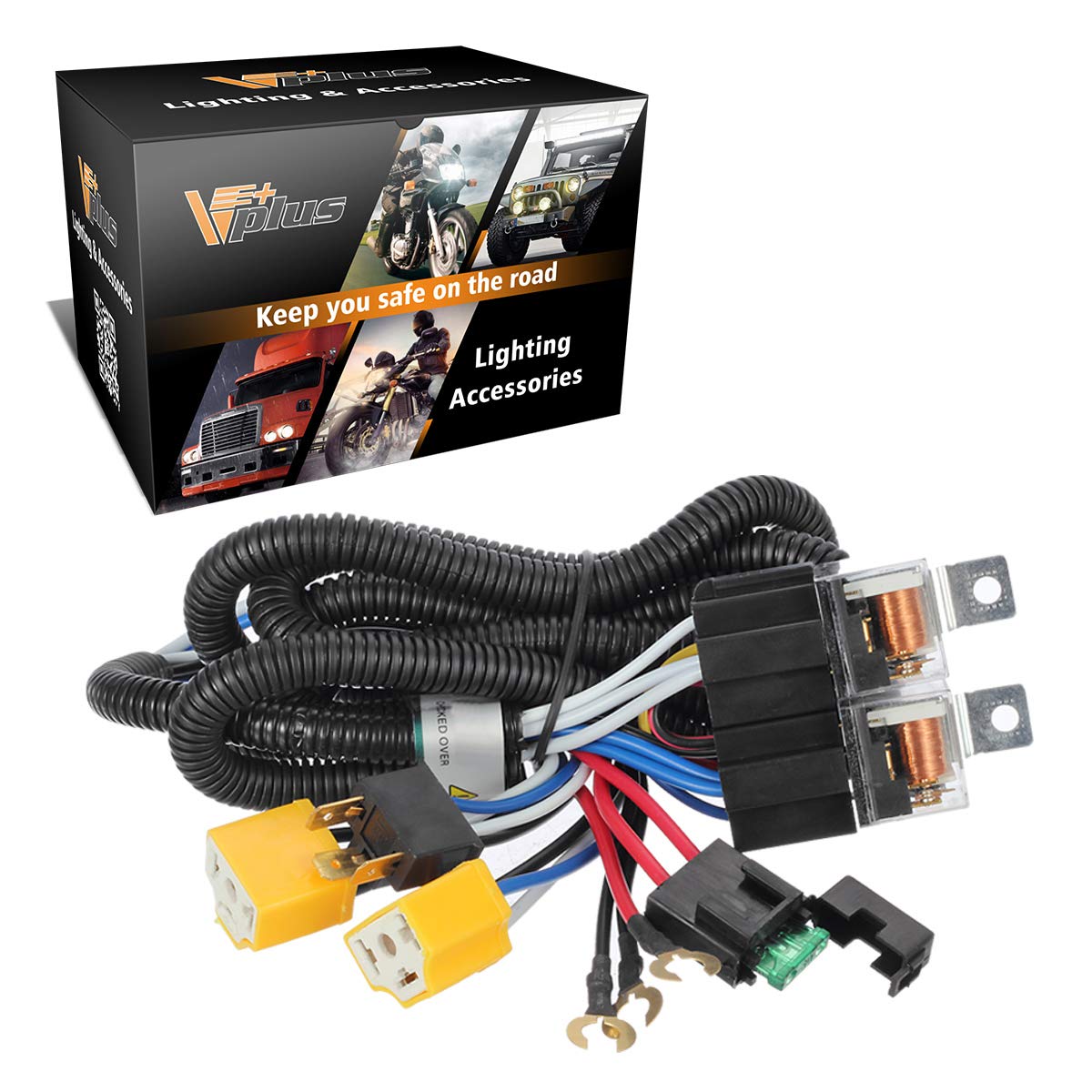 Partsam 1Set H4 Headlight Relay Harness Kit For 7X6 5X7 H6054 Headlights Heat Ceramic Wiring Harness Compatible With Pickup Headlights 88-95, Tacoma 95-97 Fix Dual Ground Problem