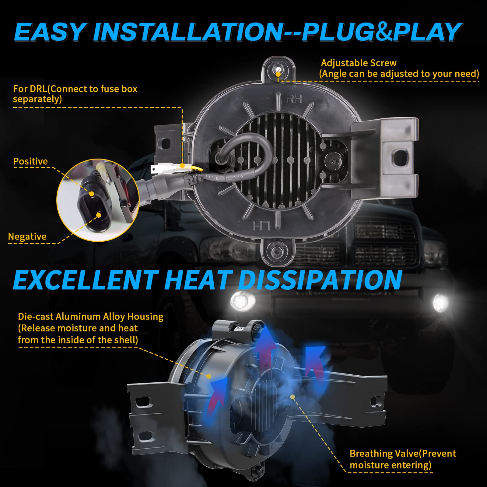 BICYACO LED Fog Light with DRL Compatible with Dodge Ram 1500 2002-2008 Dodge Ram 2500/3500 Pickup Truck 2003 2004 2005 2006 2007 2008 2009-1 Pair (Silver)