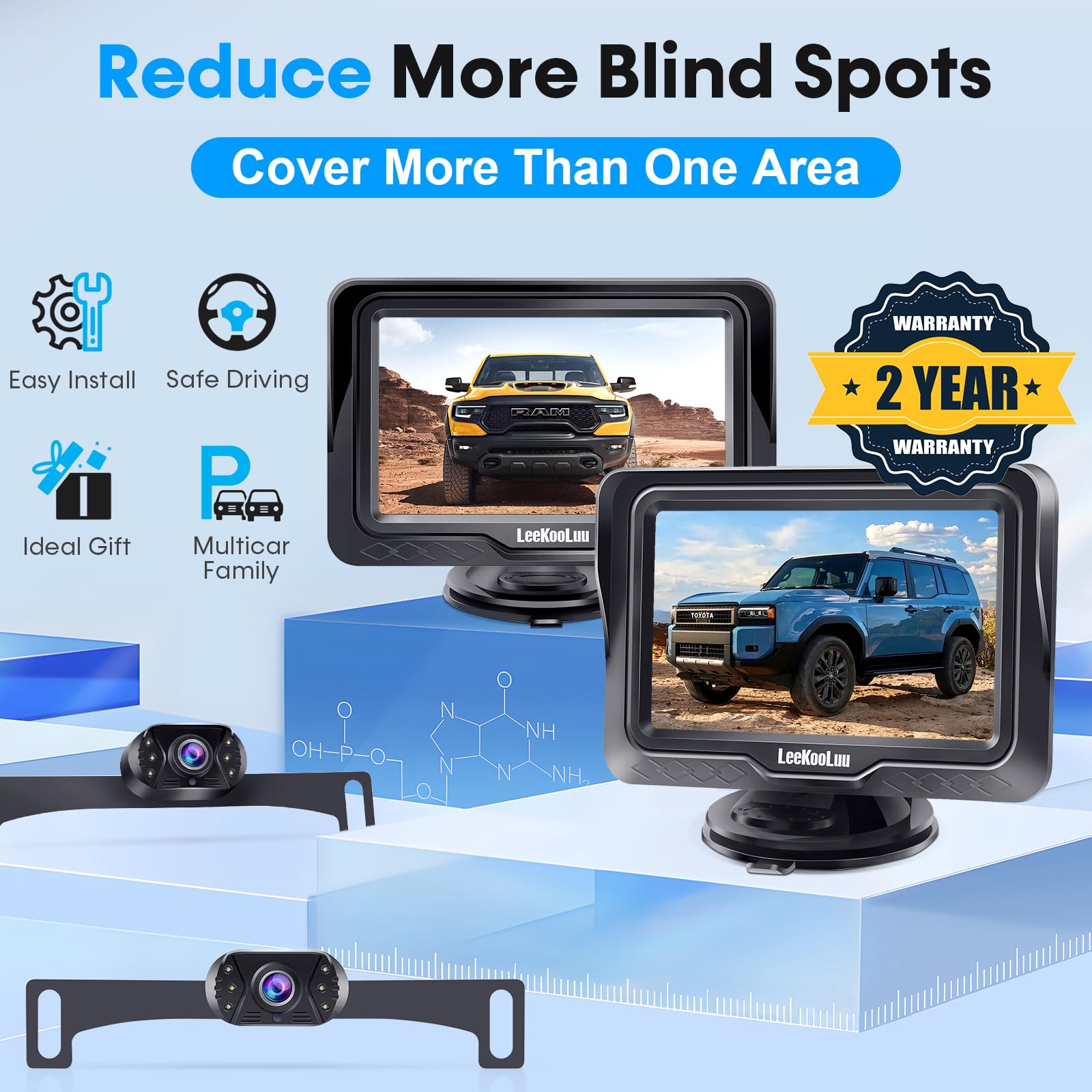 Backup Camera Ease Install For 2 Cars - 2-Pack, Plug & Play, Hd 1080P Rear View Camera Kit, Waterproof, Night Vision For Car, Tr