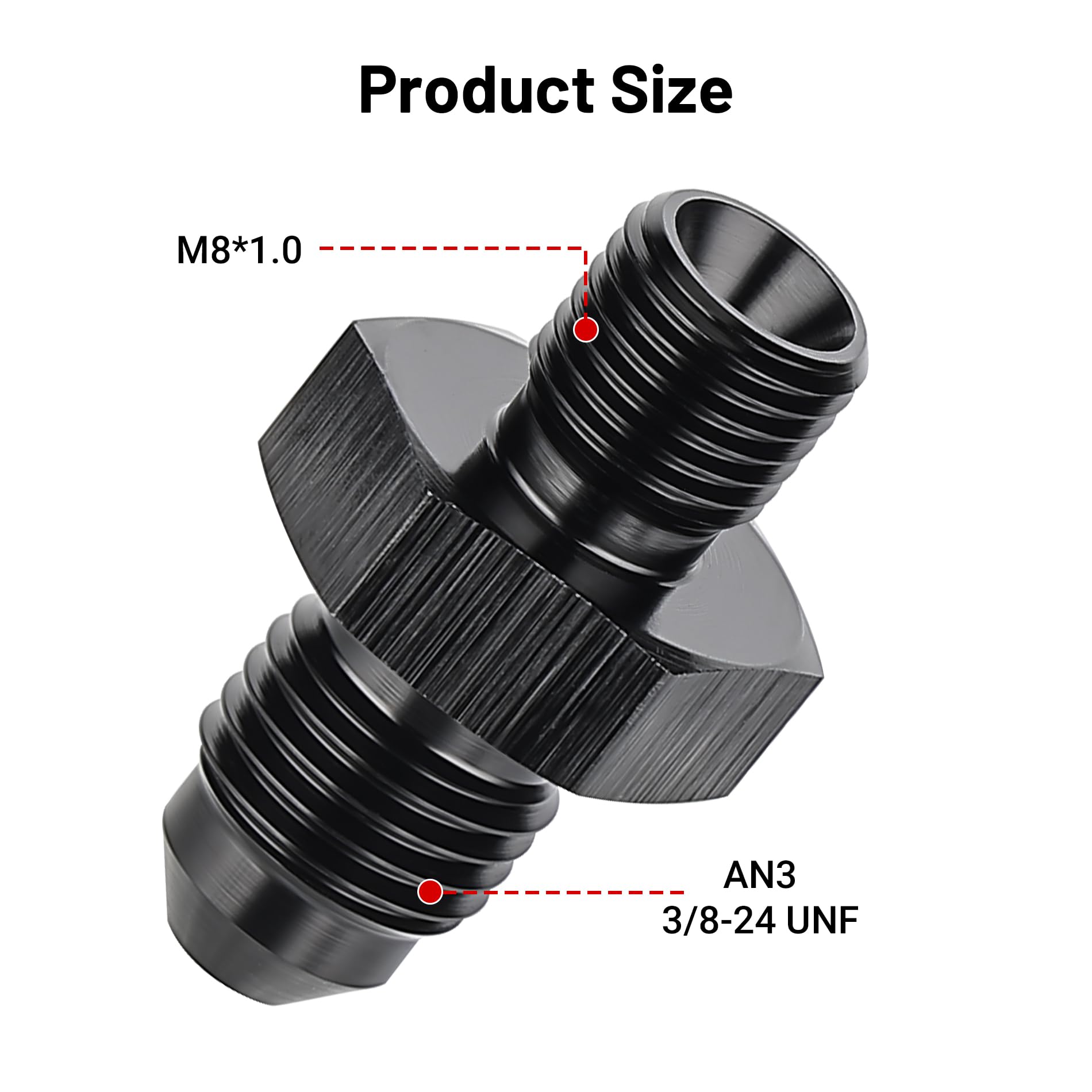 Evil Energy 3An Male Flare To M8 X 1.0Mm Male Metric Fitting Adapter Aluminium Alloy 2Pcs