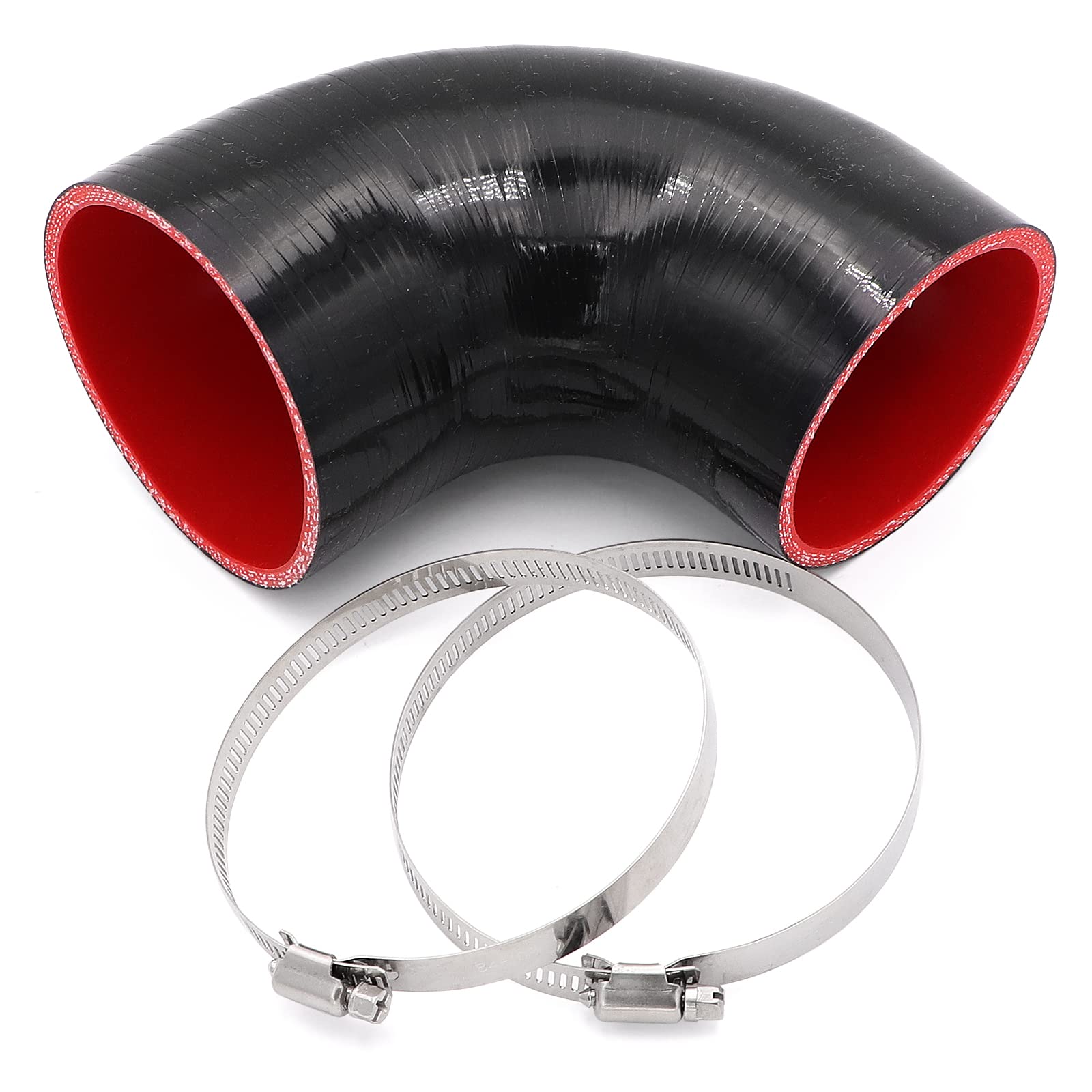 TuoLauthon 90 Degree 3 to 3-1/2 inch(76-89mm) Silicone Reducer Coupler Hose,4-Ply Reinforced,Length 4-in(102mm) with 2PCS clamps