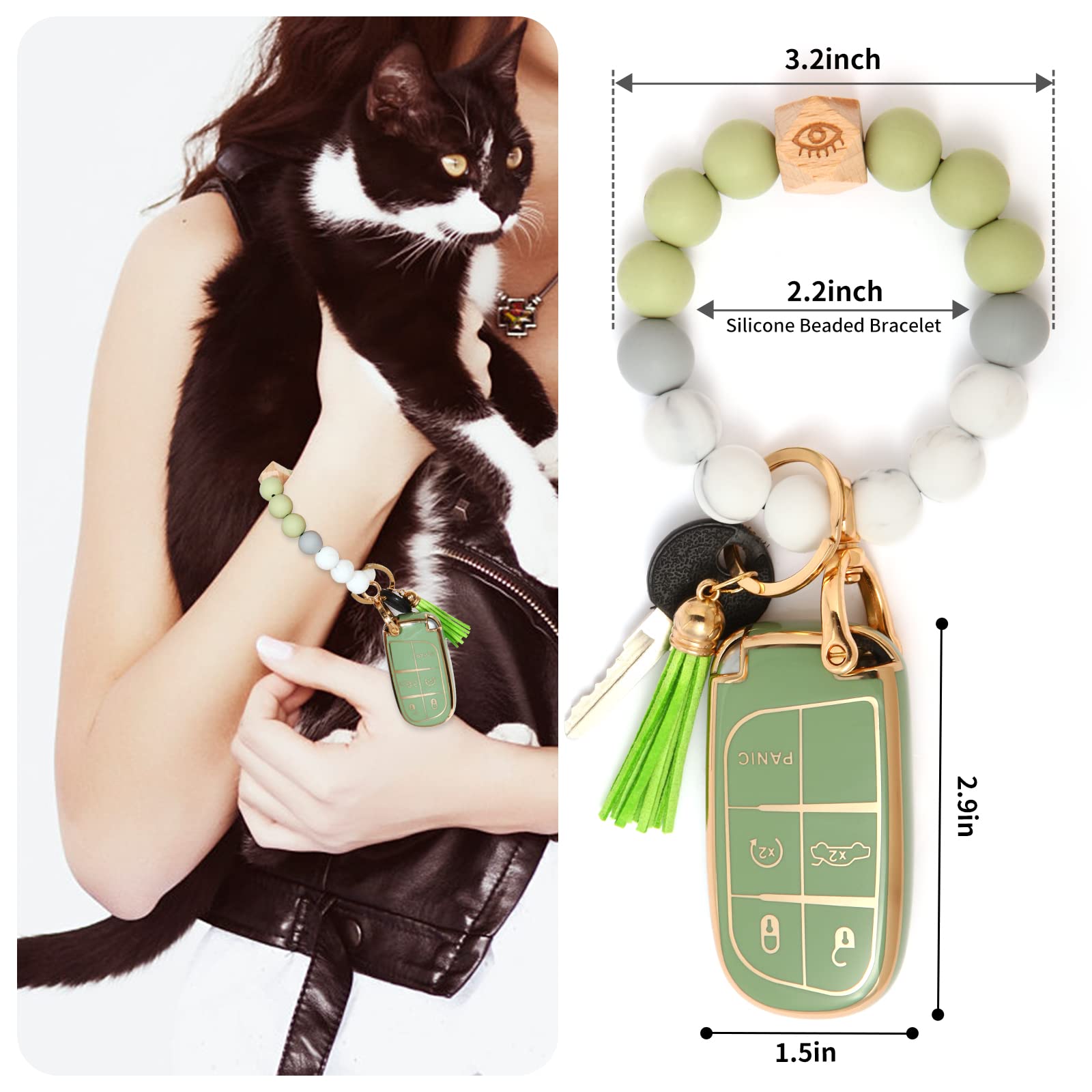 For Jeep Accessories Wristlet Key Fob Cover, Anti-Fingerprint Special Tpu Key Case,Compatible With Grand Cherokee Renegade Dodge