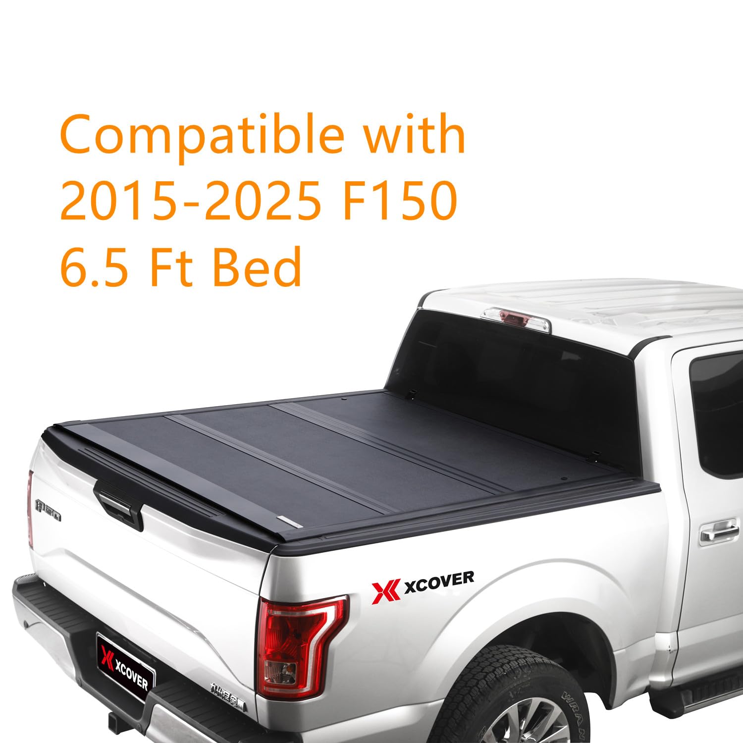 X XCOVER Low Profile Hard Folding Tonneau Cover for 2015-2025 F150, 6.5 Ft Bed, Black, Plastic Material