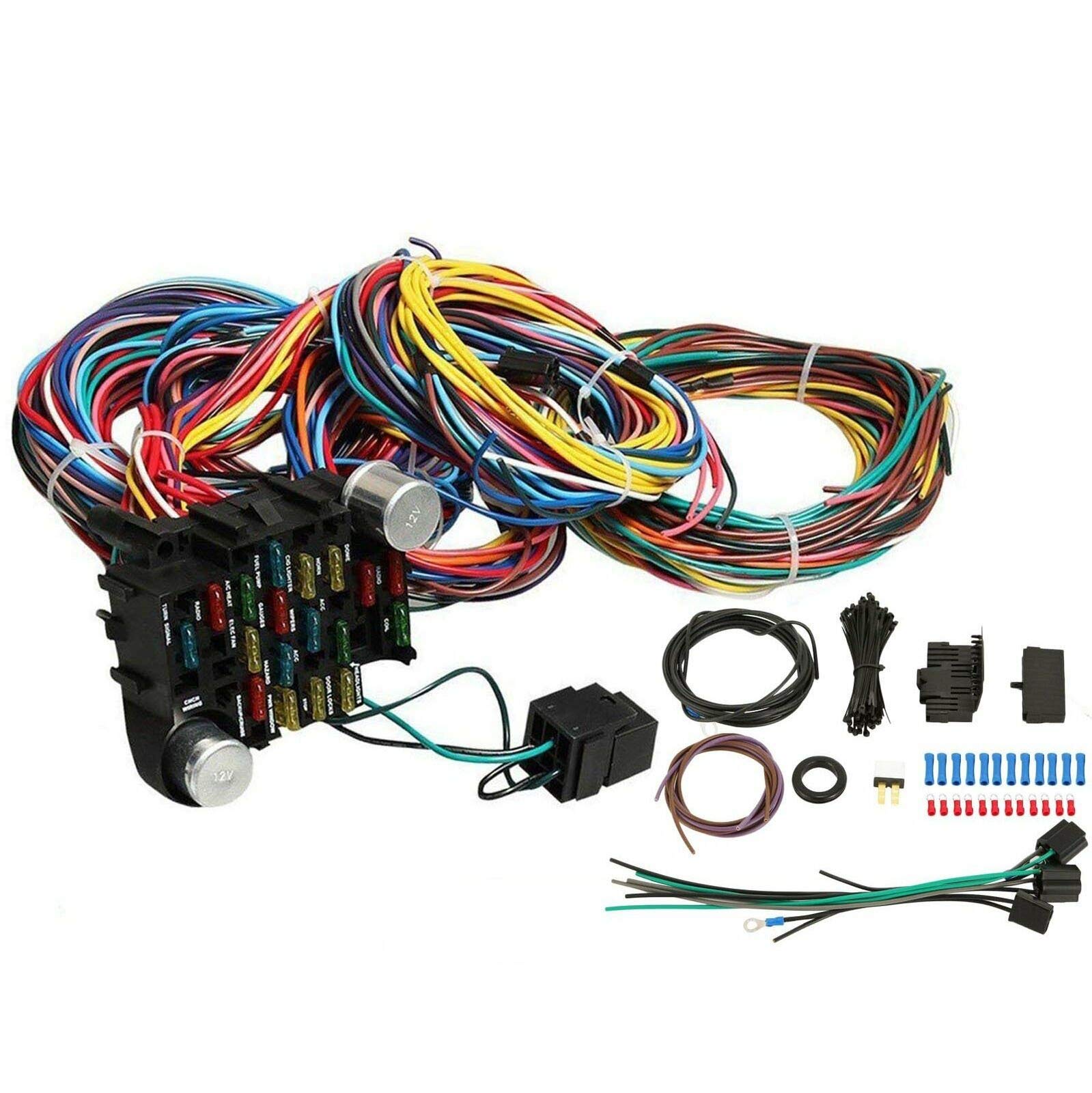 Universal Extra Long Wires 21 Circuit Wiring Harness Hotrod Kit Compatible With Gm Chevy Universal Automotive Wiring
