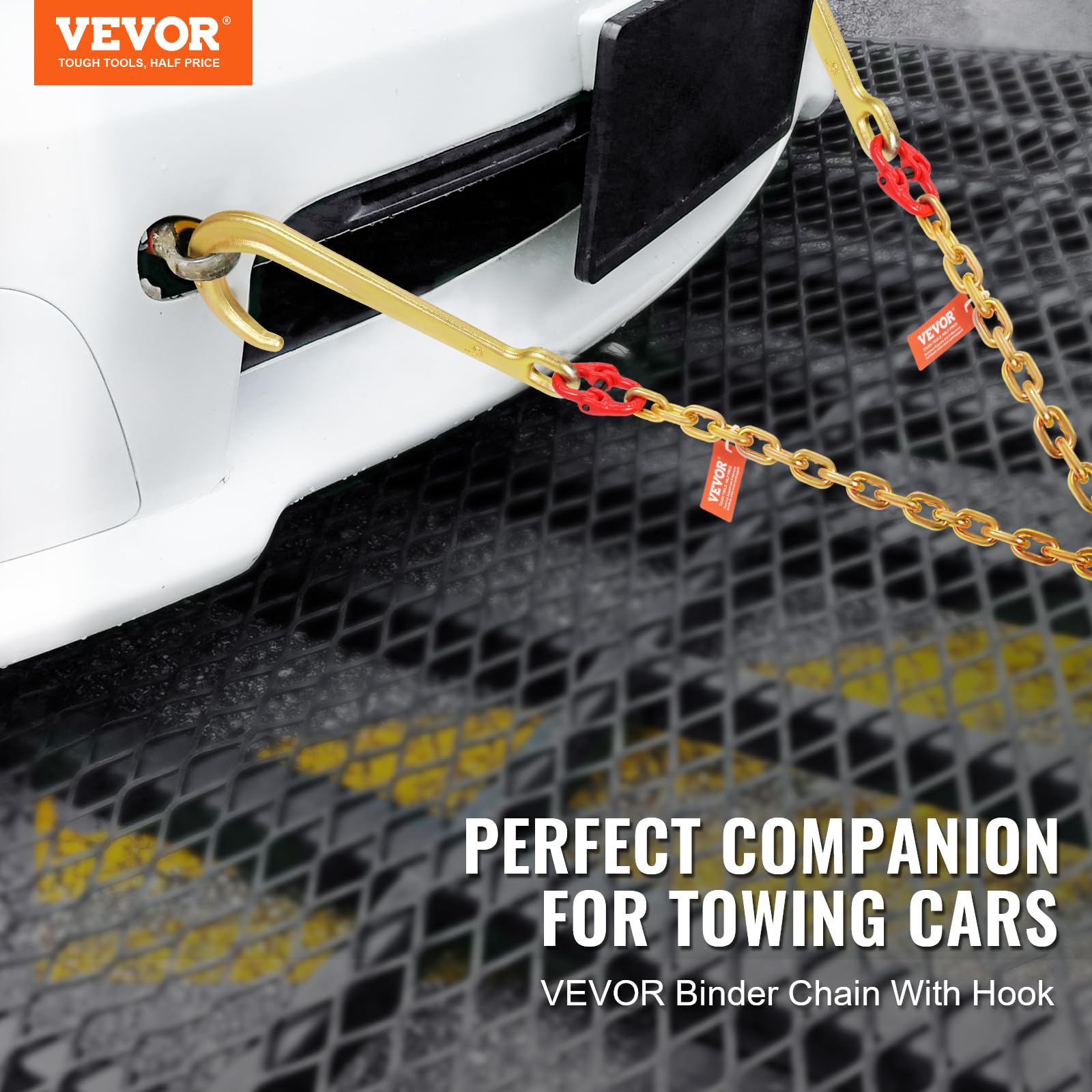 VEVOR G80 V Bridle Chain, 5/16'' x 2' Towing Chain Bridle with 15'' J Hooks and Grab Hooks, Heavy Duty Transport Tow Chain Bridl
