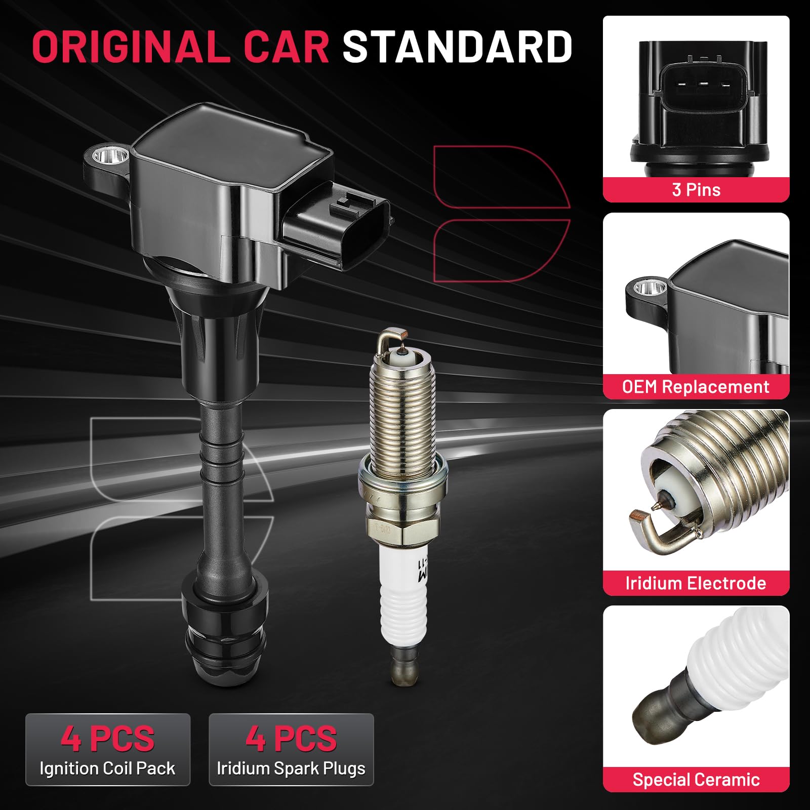 Bdfhyk Ignition Coil Pack Uf351 And Iridium Spark Plugs 4505 Compatible With 2002 2003 2004 2005 2006 Sentra 1.8L L4 22448-6N015