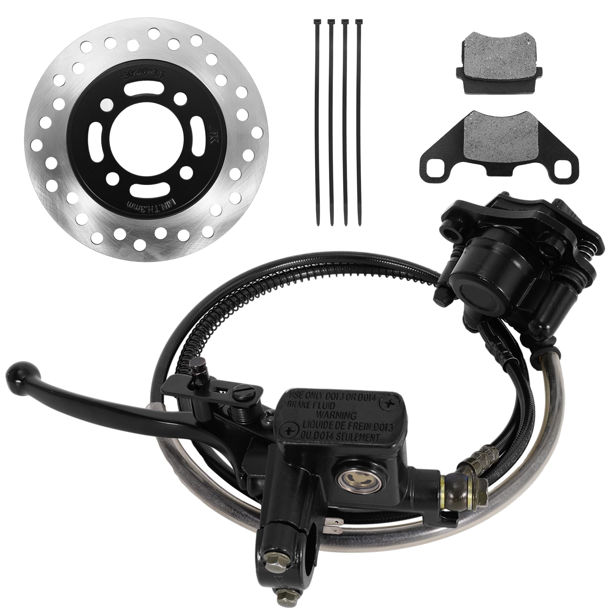 RUTU Brake Master Cylinder Caliper Left Hand Rear Mini Bike Brake Kit, 53'' Brake Hose Brake Pads 160mm Disc Brake, Compatible w