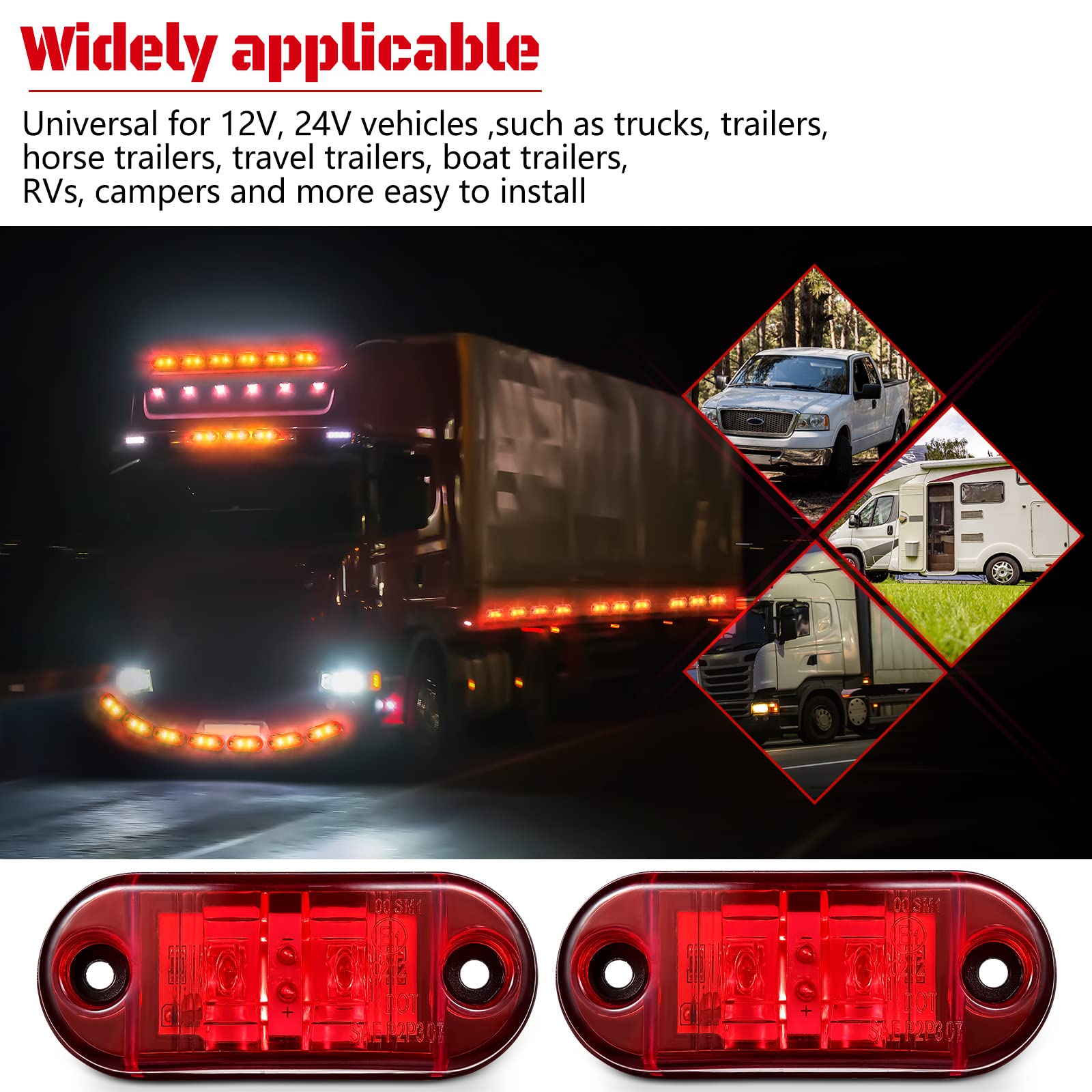 Tallew 10 Pcs 2.5 Inch Led Trailer Lights 2 Diode Waterproof Led Trailer Side Marker Oval Signal Running Lights For Truck Boat R