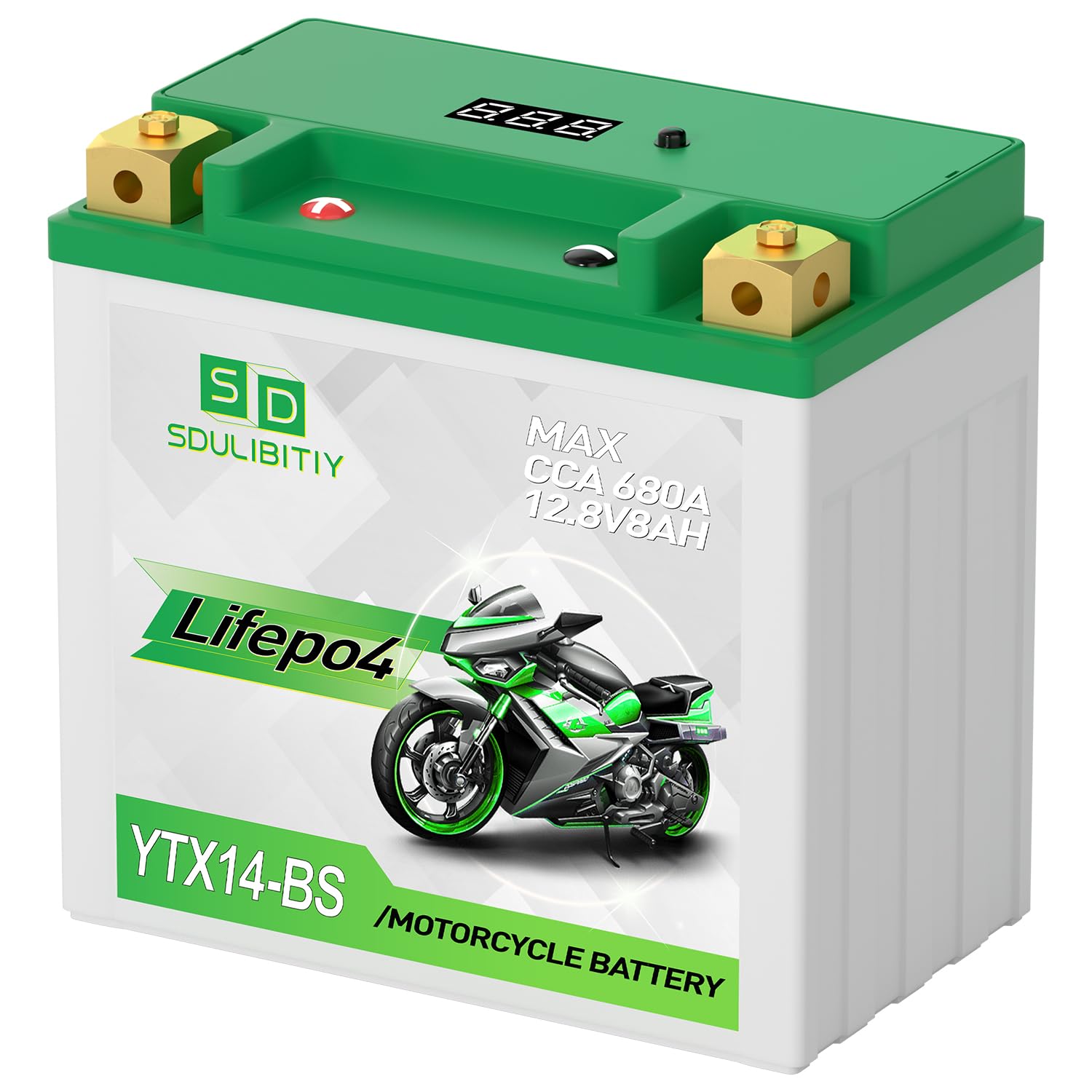 Lithium Motorcycle Battery LiFePO4 YTX14-BS 12.8V 8Ah 680CCA Powersports Battery For Motorcycle, Compatible ATV, UTV, Jet Ski,Ge