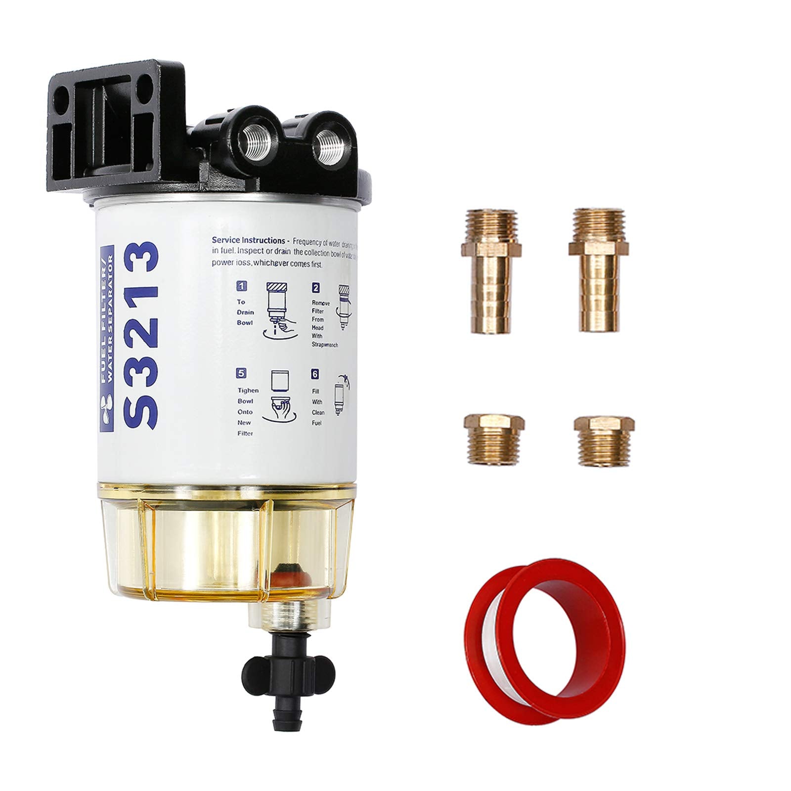 Fuel Filter Water Separator with 3/8'' Barb x 1/4'' NPT Fittings Replacement for Marine Outboard Motor Mercury Replaces# 35-6049