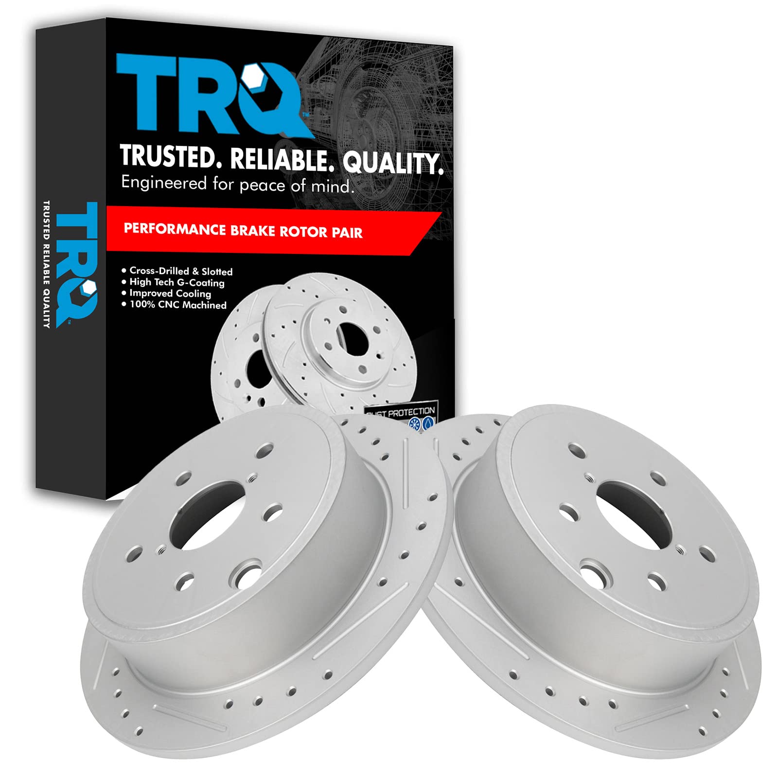 Trq Rear Performance Brake Rotors Set Premium G-Coated Cross Drilled & Slotted Compatible With 2015-2021 Subaru Wrx