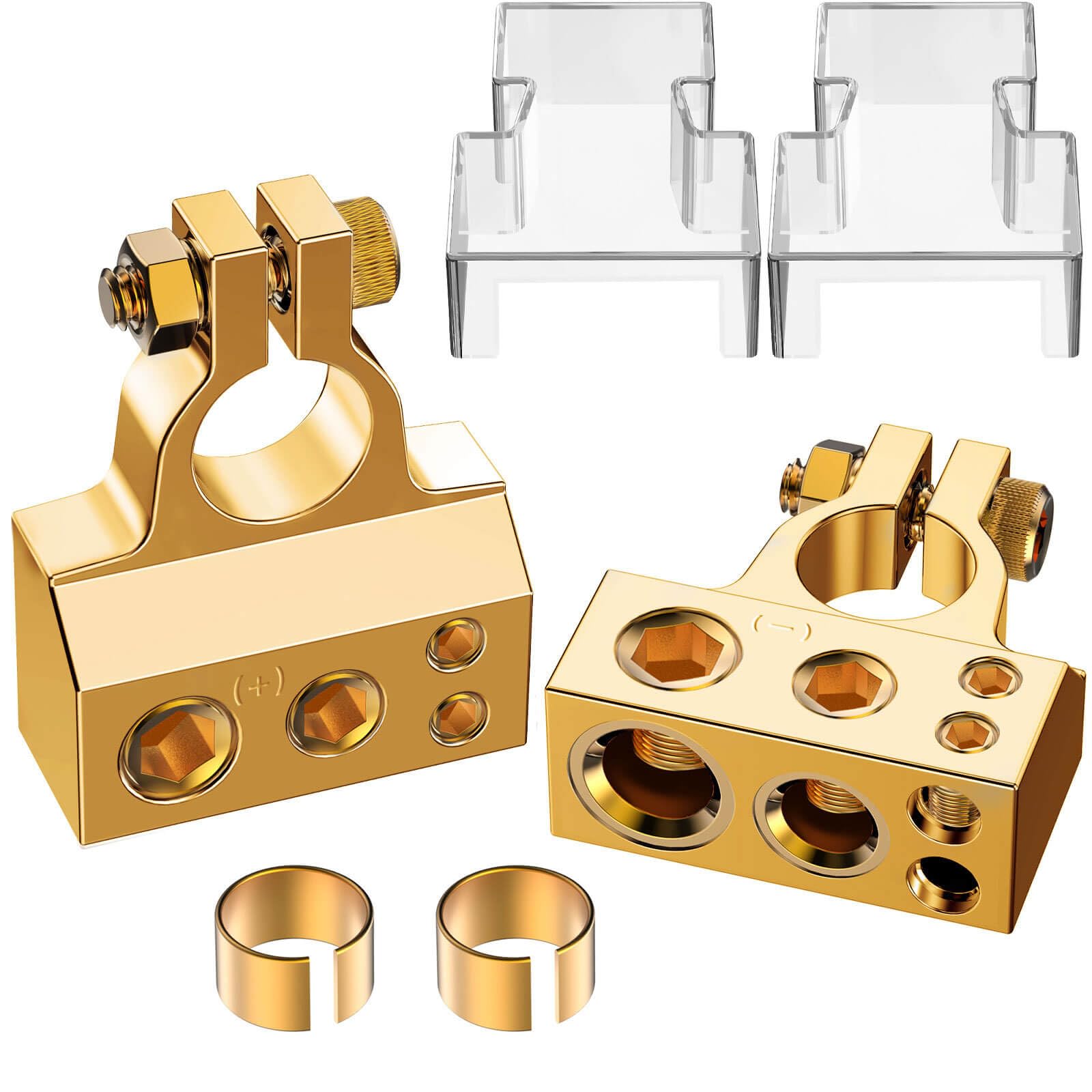 COROTC Battery Terminal Connectors, 0/4/8/10 Gauge AWG Battery Terminal, Positive Negative Battery Terminals, with 2 Clear Cover