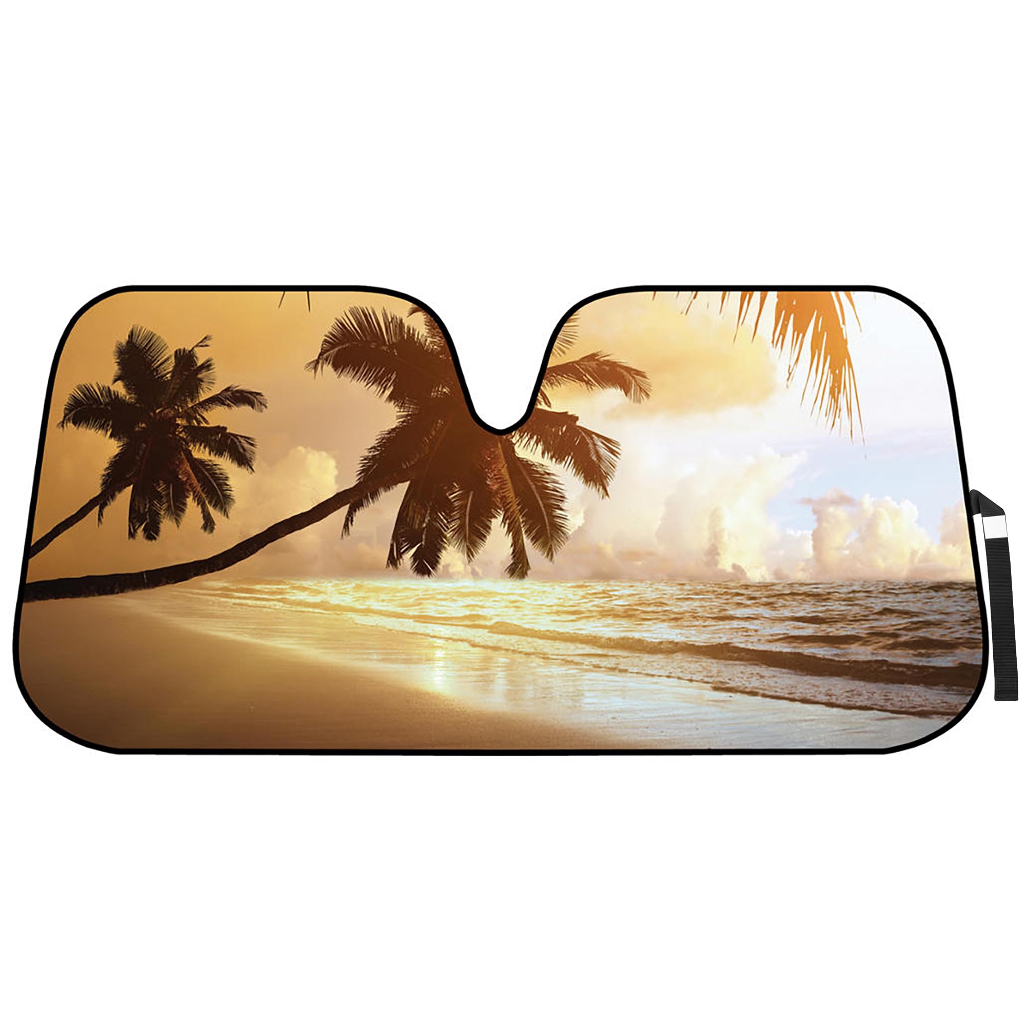 Bdk Golden Sunset Beach Front Windshield Sun Shade Accordion Folding Cute Car Window Shades For Truck & Car Sunshade Shield For