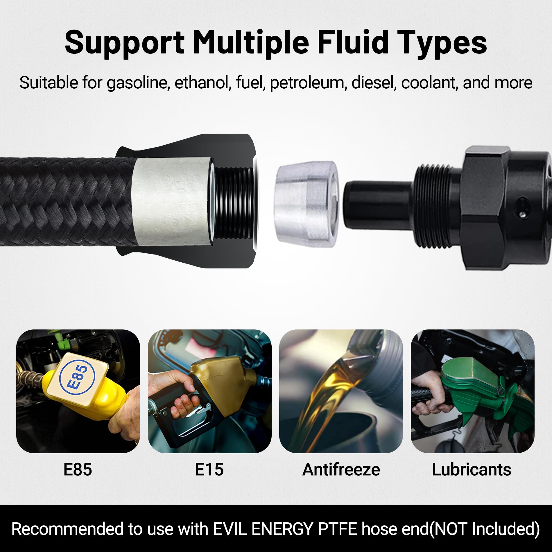 Evil Energy 10An Ptfe Fuel Line Kit,An10 E85 Nylon Braided Fuel Hose 10Ft Black&Red