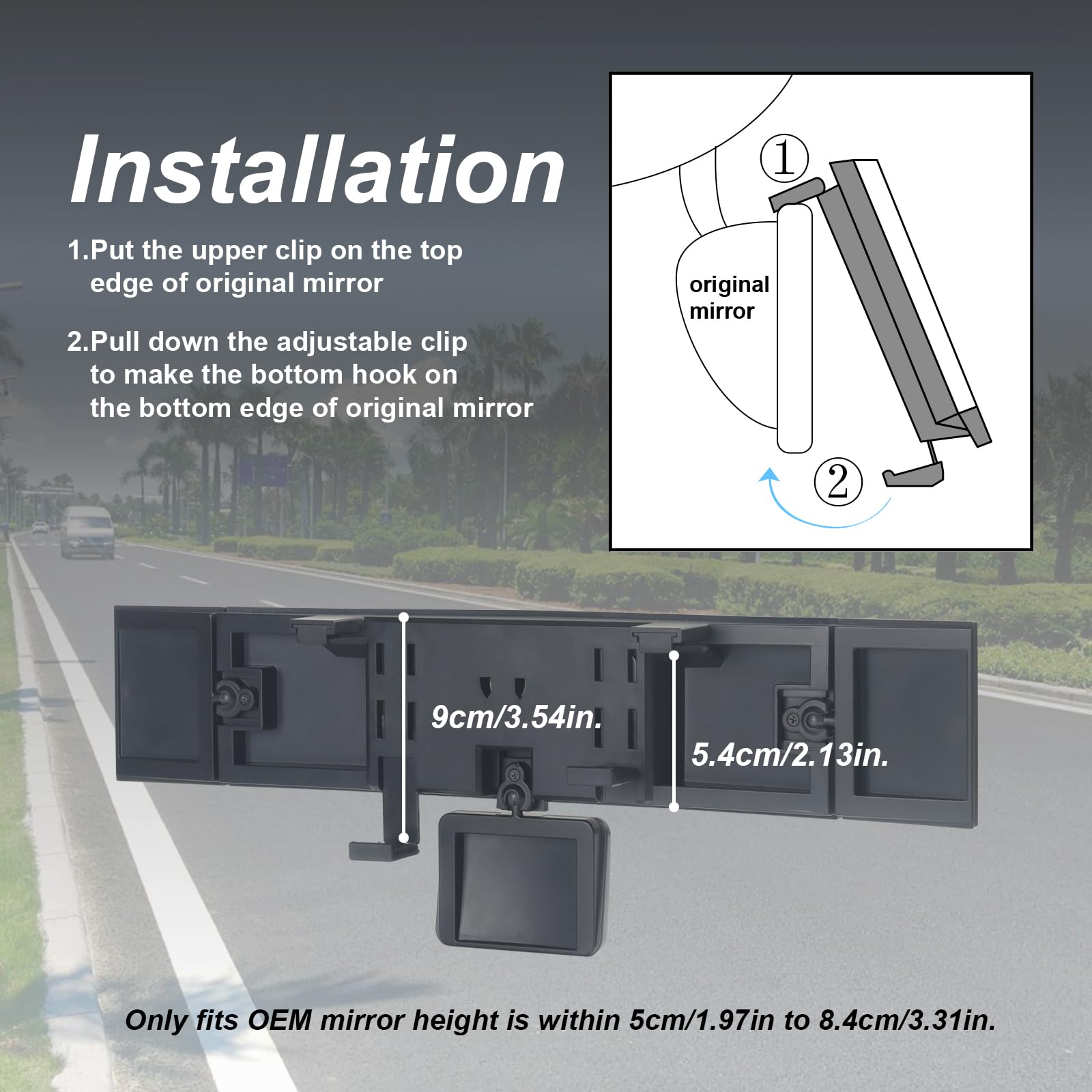 LoyaGour 15'' Rear View Mirror with Baby Mirror,Car Panoramic Rearview Mirrors Extender,Clip on Large Wide Angle Rear View Mirro