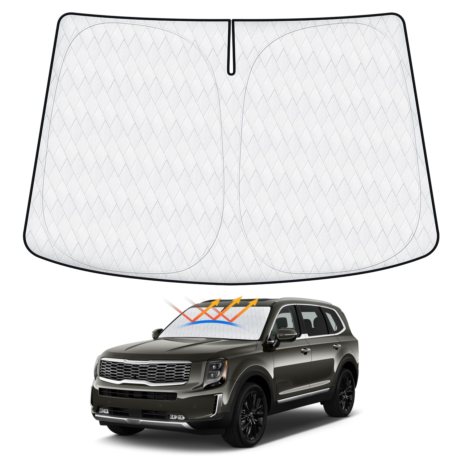 Cartist 5-Layer Sun Shade Fits For Kia Telluride 2020-2023 2024 2025 Custom Fit Foldable Front Window Sunshade Sun Visor Protect