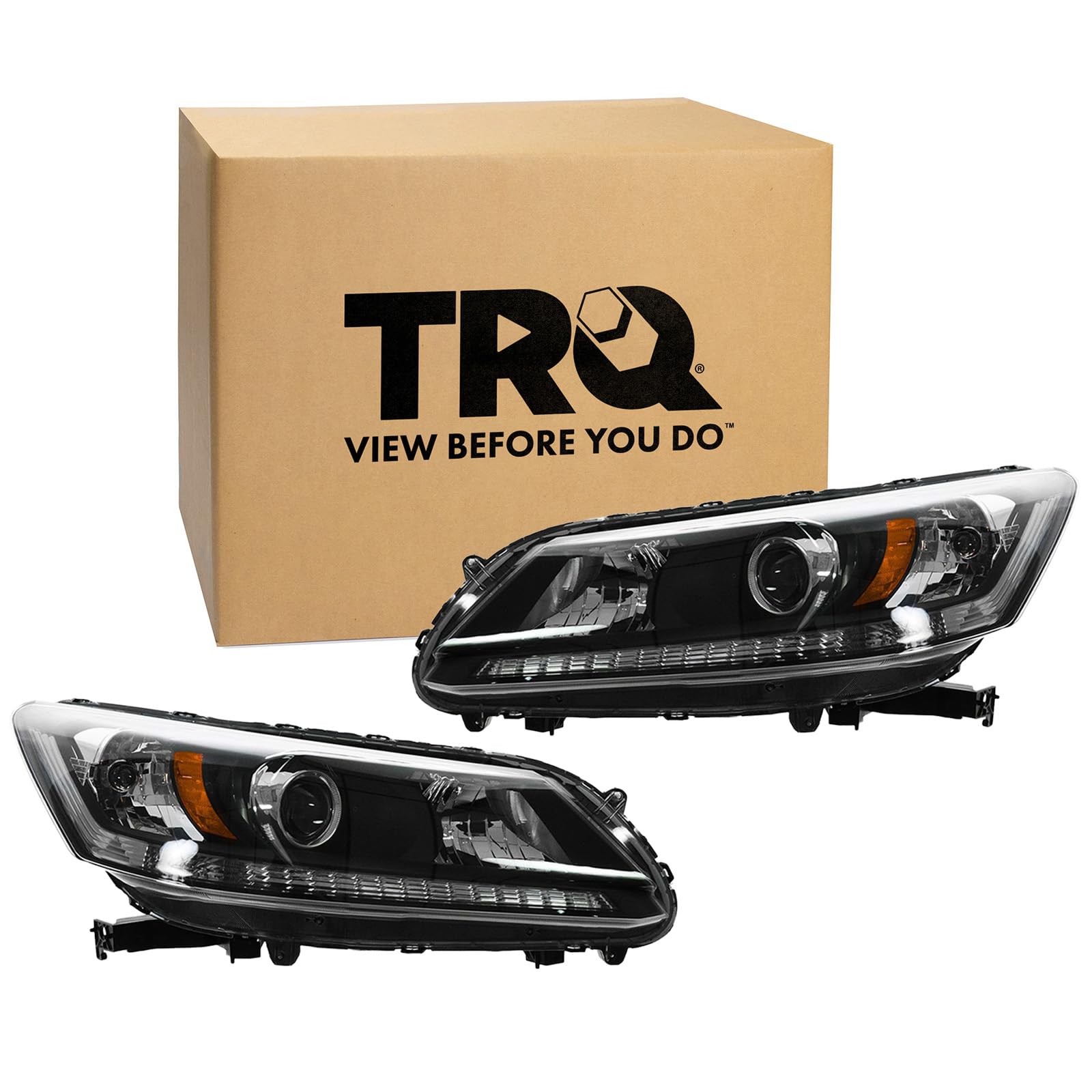 Trq Driver & Passenger Side Headlight Assembly Set Headlights Driver & Passenger Side Compatible With 2013-2015 Honda Accord Ho2