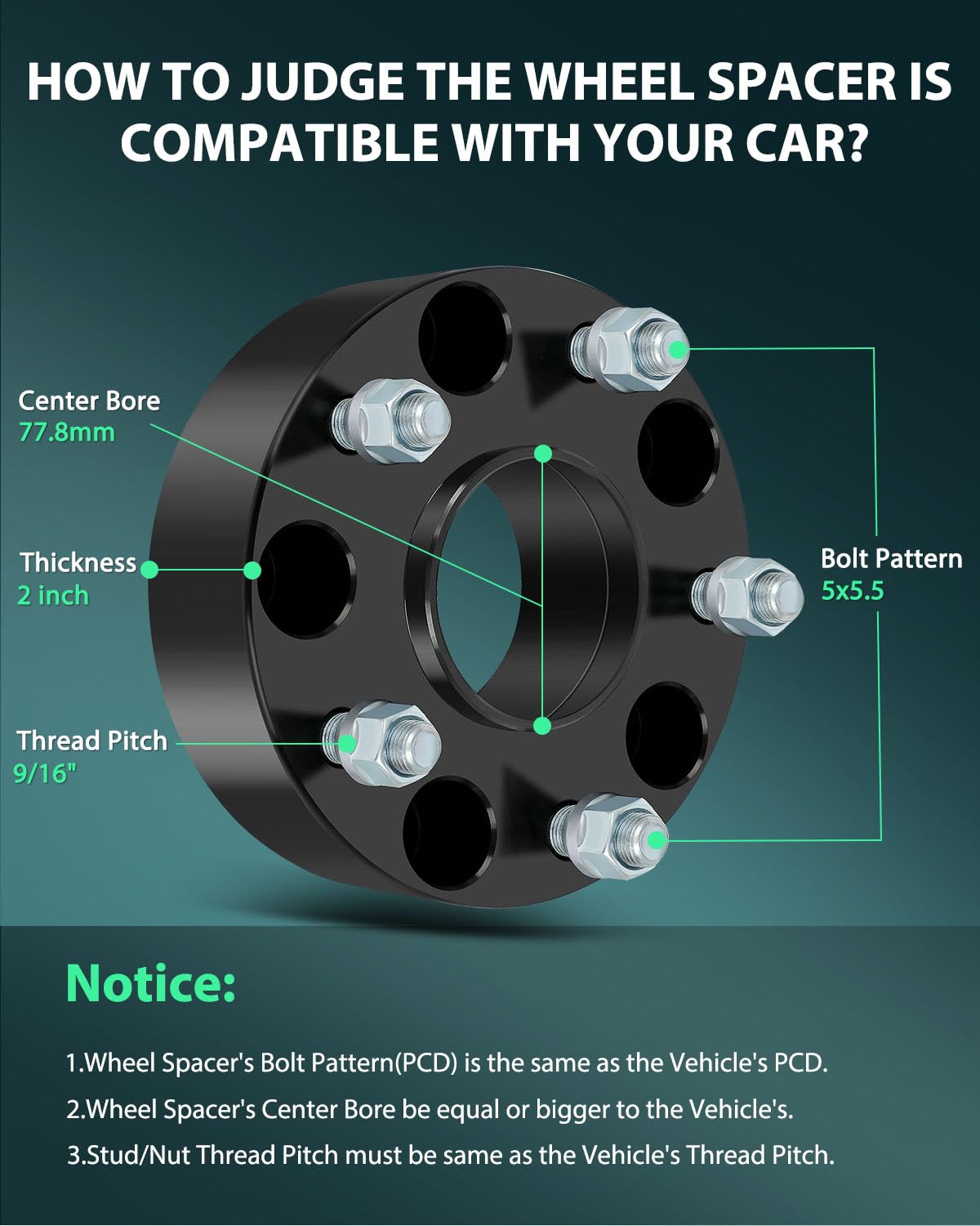 SCITOO 4Pcs 5x5.5 Wheel Spacers 2 inch Bore 77.8mm Studs 9/16'' 5 Lug Wheel Spacers Fit for Ram 1500 2011-2011,for Dodge Ram 150